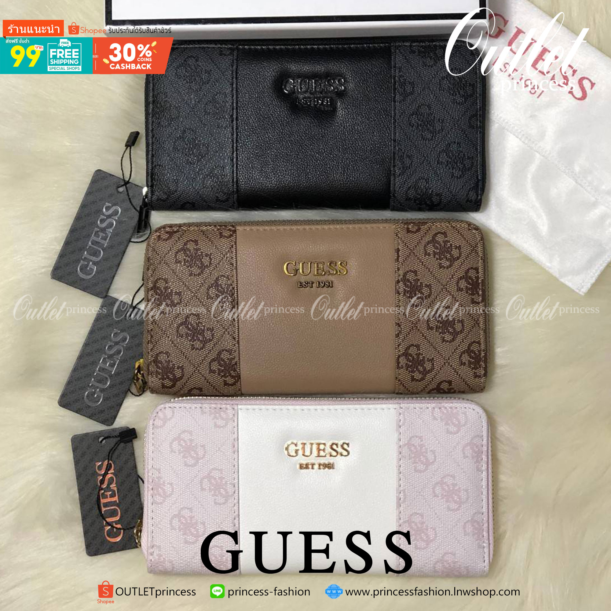ของแท้ 💯% GUESS FACTORY WOMEN'S LONG WALLET กระเป๋าสตางค์ใบยาว สวยมากค่ะ เปิดปิดด้วยซิป