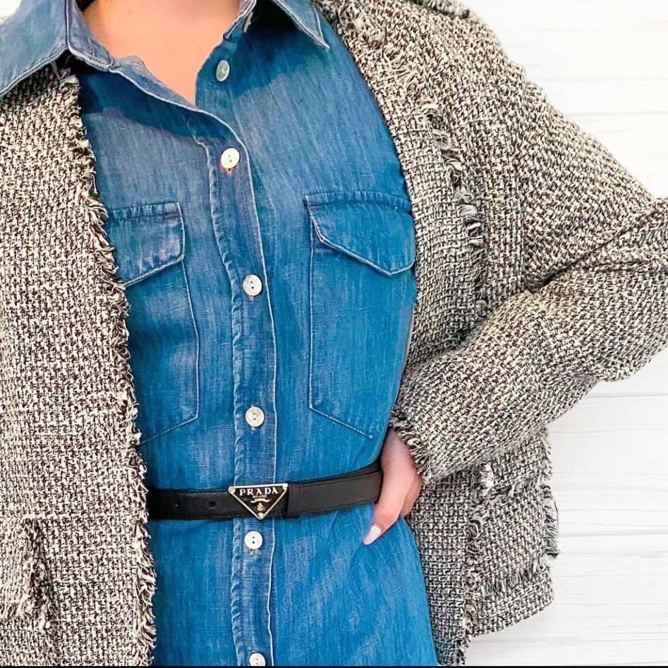 PRADA BELT LOGO 2CM / Prada Triangle Saffiano Logo Belt เข็มขัดพราด้าทรงสามเหลี่ยม เกรดใช้สลับของจริง หนังแท้ ออริจินอล ใช้งานต่างประเทศได้