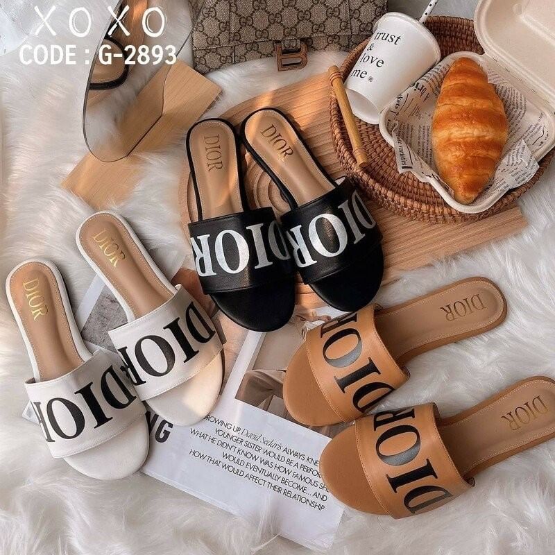 Dior รองเท้าแตะงาน สกรีน แบรนด์ เรียบ หรู แมทส์ชุดง่าย ย้ำหนักเบา วัสดุ หนัง PU