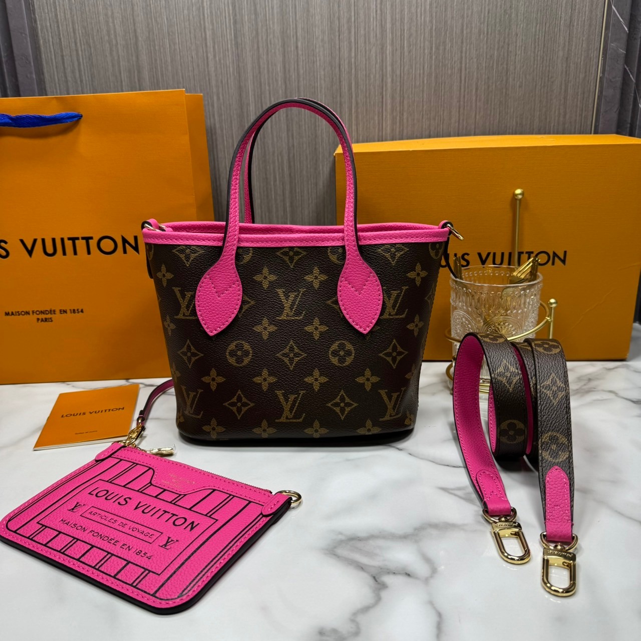 เกรดเทพ Top ORI | LV Neverfull Bandoulière Inside Out BB Bag กระเป๋าทรงโท้ทไซส์เล็ก พร้อมใบลูก กลับใช้งานได้ 2 ด้าน เกรดดีสุด หนังแท้ แคนวาสแท้