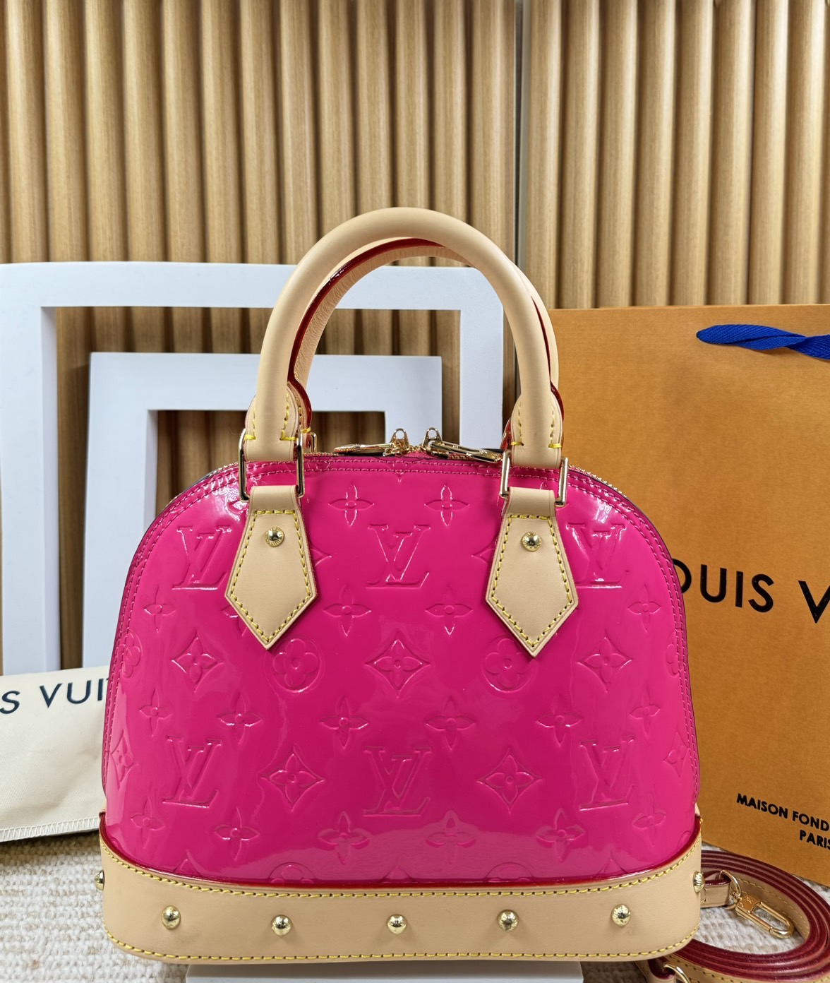 LV Alma BB Monogram Vernis Leather New Remix Colorful Chic and Yellow | Sky | Neon Pink กระเป๋าสะพายสีพาสเทล เกรดออริ สลับแท้ 1:1