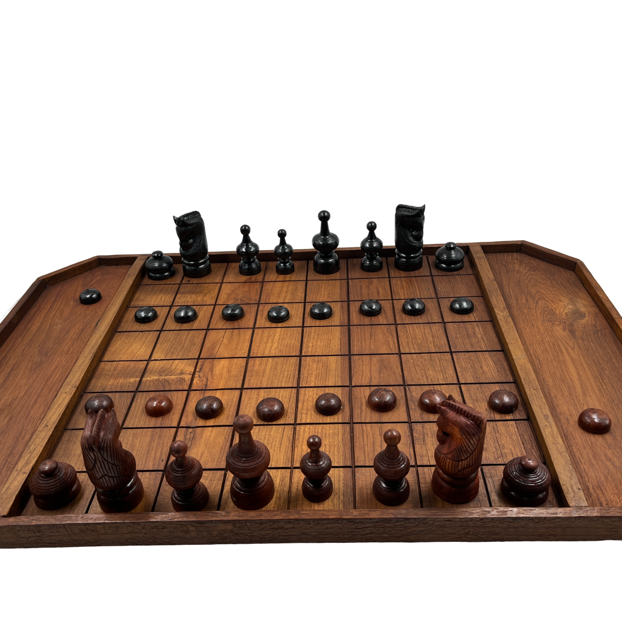 ชุดหมากรุกตัวหมากรุกไทยไม้สักชุดภูคาพร้อมกระดานไม้สักแบบหนา