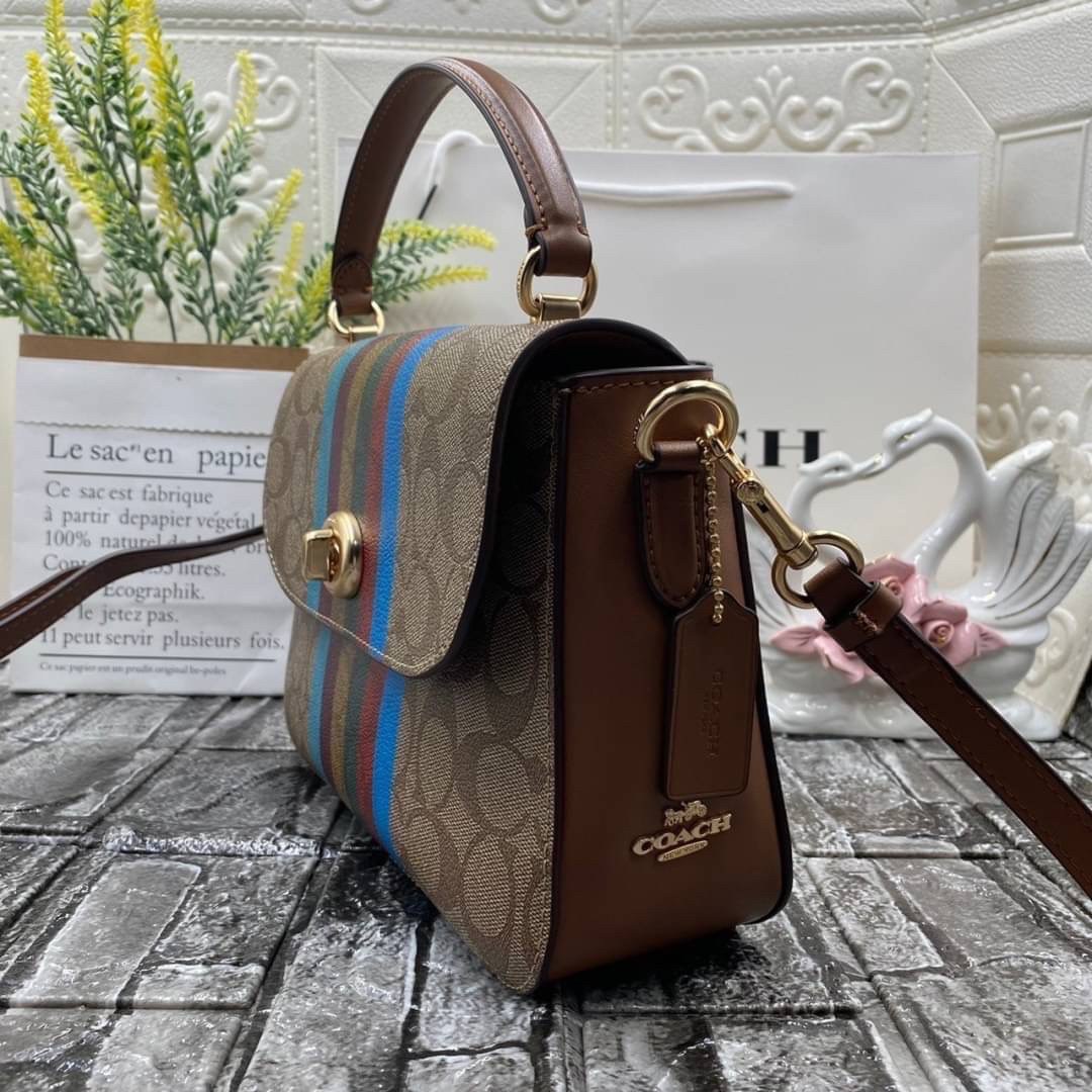 COACH MARLIE TOP HANDLE SATCHEL IN SIGNATURE CANVAS WITH STRIPE (COACH C5644)