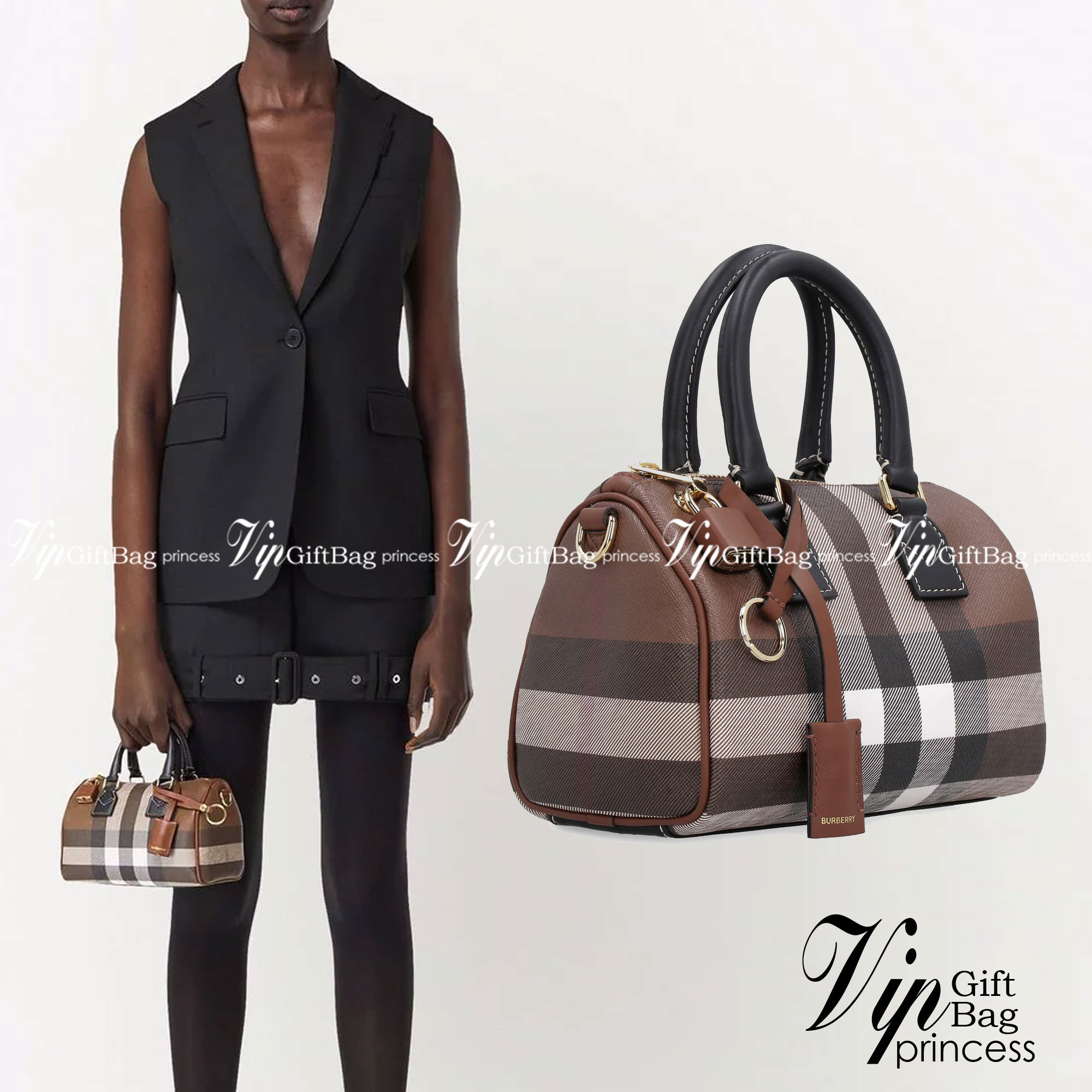 Burberry Small Check Bowling Bag / Burberry Coated fabric boston bag / BURBERRY FRAGRANCES VINTAGE BOWLING BAG กระเป๋าสะพายใบเล็กน่ารัก ลายวินเทจ โทนสีใช้งานง่าย Vintage Signature สวยหรูสุดคลาสสิค ภายในโล่งกว้าง สามารถใส่มือถือ กระเป๋าสตางค์ ของจุกจิกได้ 