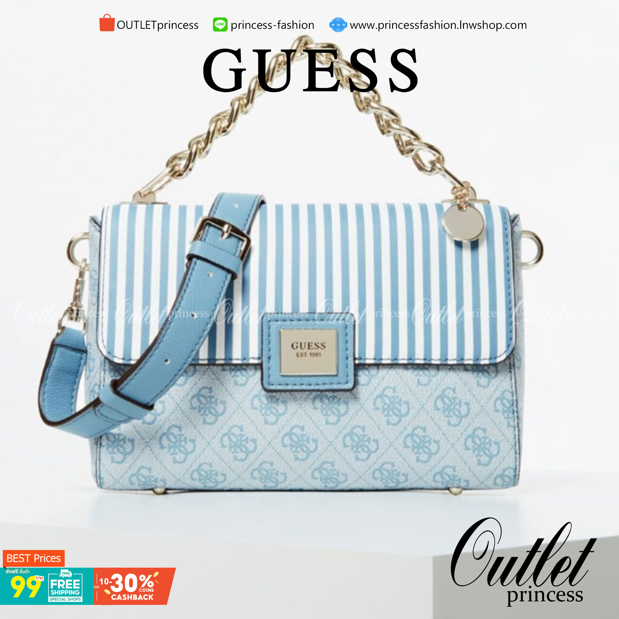 ราคาปังปิ๊นาศ (!!) มากแม่ 💕 GUESS Candace Top Handle Flap Bag กระเป๋าสะพาย Crossbody / คล้องแขน ถือออกงานได้ ทรงน่ารัก จากแบรนด์ GUESS สวยอยู่ทรง ขนาดกำลังดี น้ำหนักเบา ด้านหน้ามีโลโก้แบรนด์อะไหล่ทอง มีอะไหล่โซ่ห้อยด้านหน้าสามารถคล้องแขนและถือได้ 