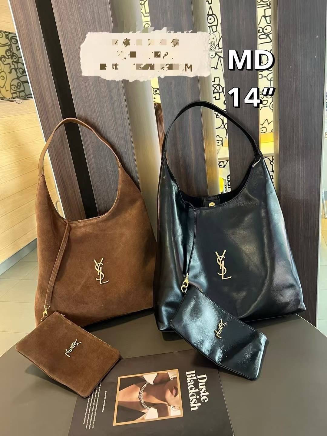 YSL Hobo Leather Bag / YSL Hobo Suede Bag กระเป๋าสะพายทรงโท้ทใบใหญ่รุ่นใหม่ หูจับในตัวใช้งานง่ายจุของได้เยอะ งานหนังเรียบและงานหนังกลับสีน้ำตาล ดีไซน์เรียบแต่หรู