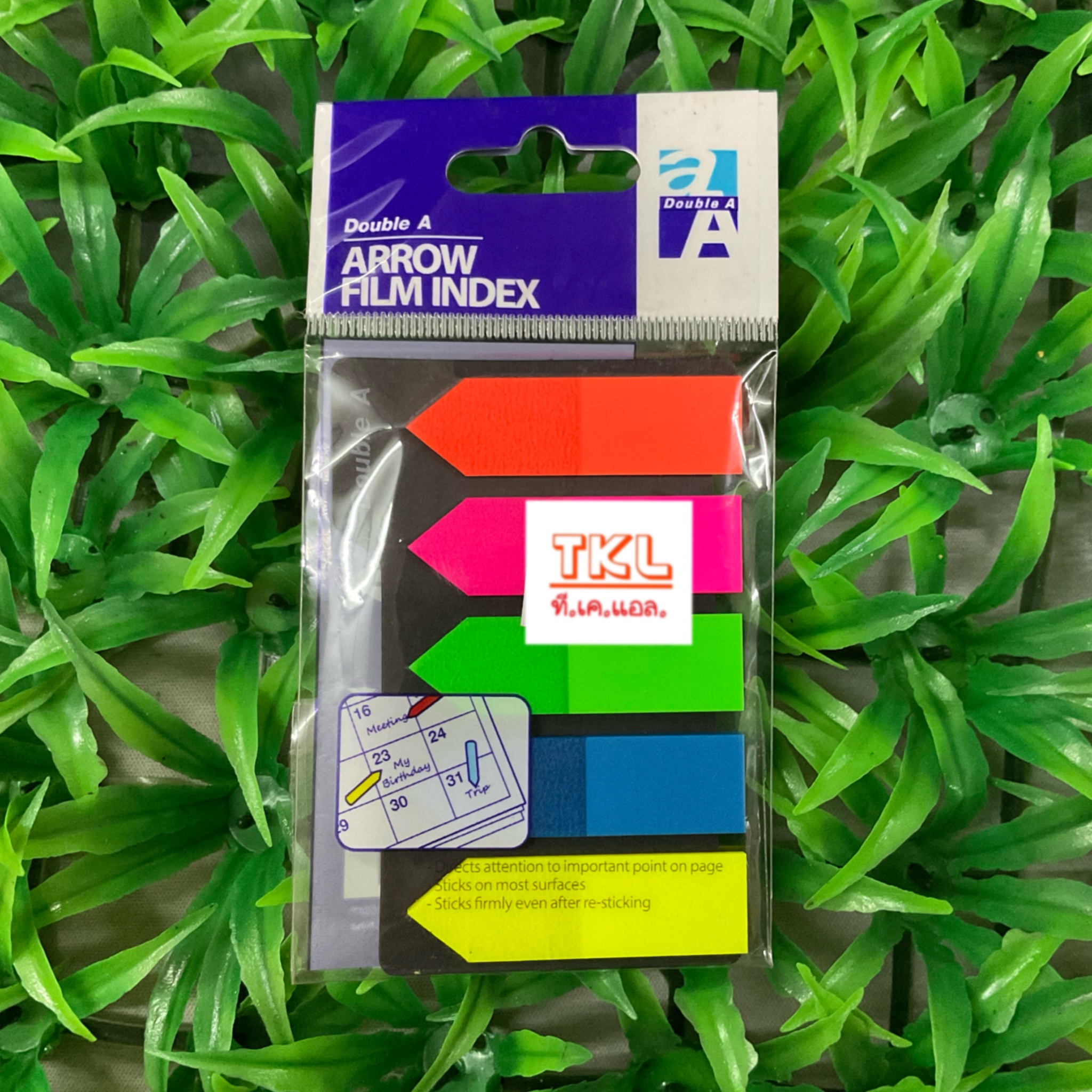 กระดาษโน๊ตกาวในตัว Double A ARROW INDEX FILM 5 สี 42x12 มม. 125 แผ่น คละสีสะท้อนแสง