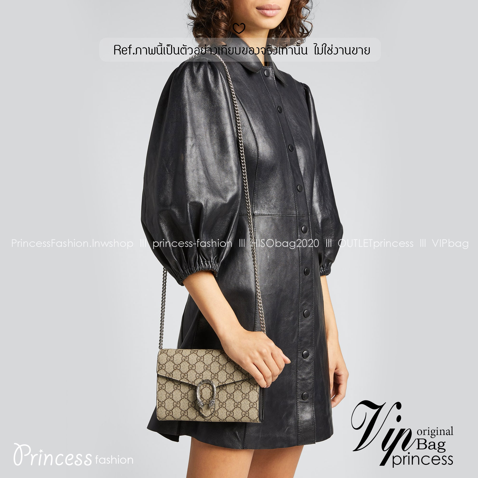 GUCCI Dionysus GG Supreme chain wallet กระเป๋าสะพายคลาสสิควินเทจ ดึงดูดและสะกดสายตาด้วยอะไหล่ดีเทลหรูรูปหัวสิงโต สะพายหรือถือเป็นคลัชท์ได้