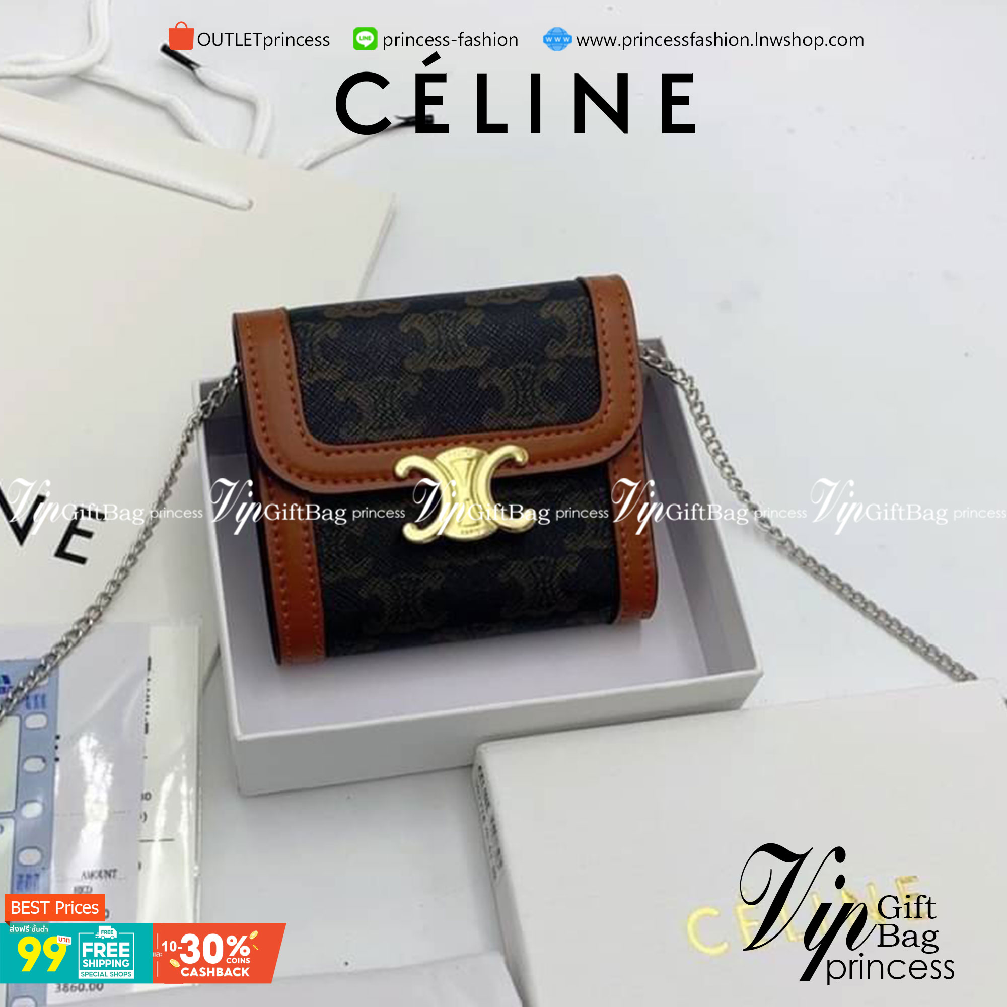มาใหม่ 4 แบบพร้อมส่ง ที่นี่ที่เดียวเลยค่า CELINE SHORT WALLET VIP GIFT WITH PURCHASE GWP วัสดุ Triomphe Canvas หนังขึ้นลาย Signature Brand สวยอยู่ทรงมีโลโก้ด้านหน้าเปิดปิดด้วยฝาพับกระดุมแม่เหล็ก ภายในมีช่องแบ่งหลายช่อง มีช่องใส่บัตรหลายช่อง มีช่องใส่เหรีย