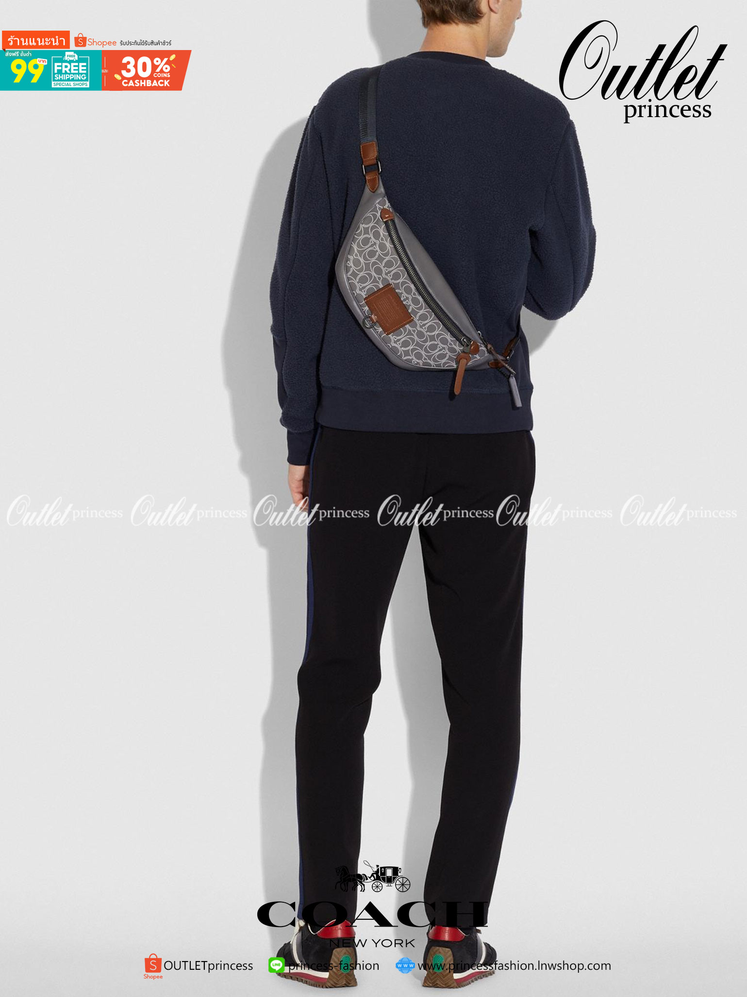 OUTTLET 】COACH RIVINGTON BELT BAG IN REFLECTIVE SIGNATURE LEATHER (78899)