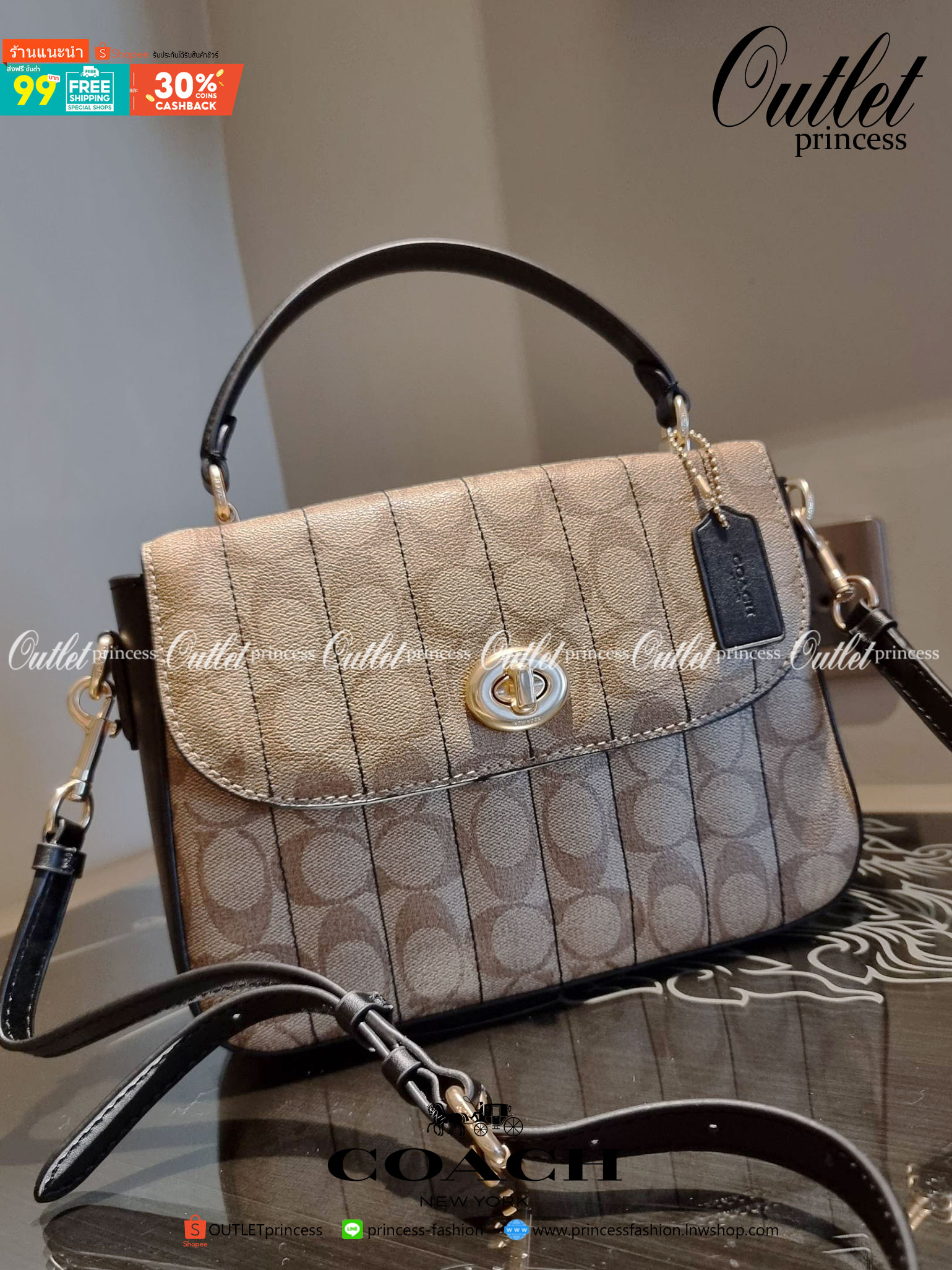 OUTLET 】COACH C5645 MARLIE TOP HANDLE SATCHEL IN SIGNATURE CANVAS WITH QUILTING ดีไซน์ใหม่ กระเป๋าถือ/สะพายข้าง ออกแบบมาไม่เหมือนใคร โดดเด่นด้วยการเย็บบุหนัง โชว์ดีเทลลายเส้น ตกแต่งโลโก้ด้านข้างอะไหล่ทอง วัสดุหนังแคนวาสสลับหนังแท้ เปิด-ปิดด้วยตัวล็อคแน่นห