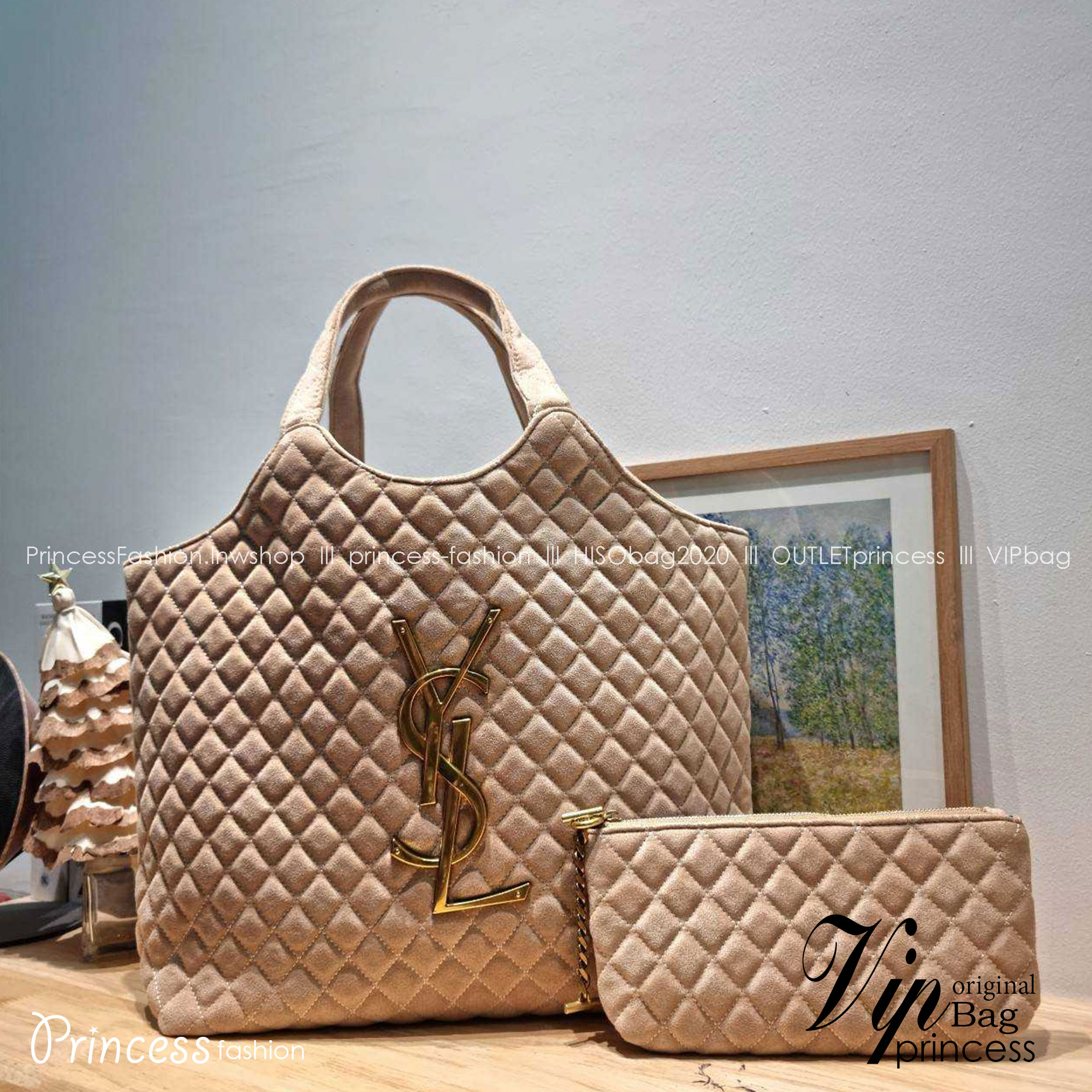 YSL ICARE MAXI SHOPPING BAG / YSL tote bag กระเป๋าใบใหญ่ทรงโท้ท รุ่นผ้ากำมะหยี่ เกรดออริ 1:1 ใช้งานต่างประเทศได้