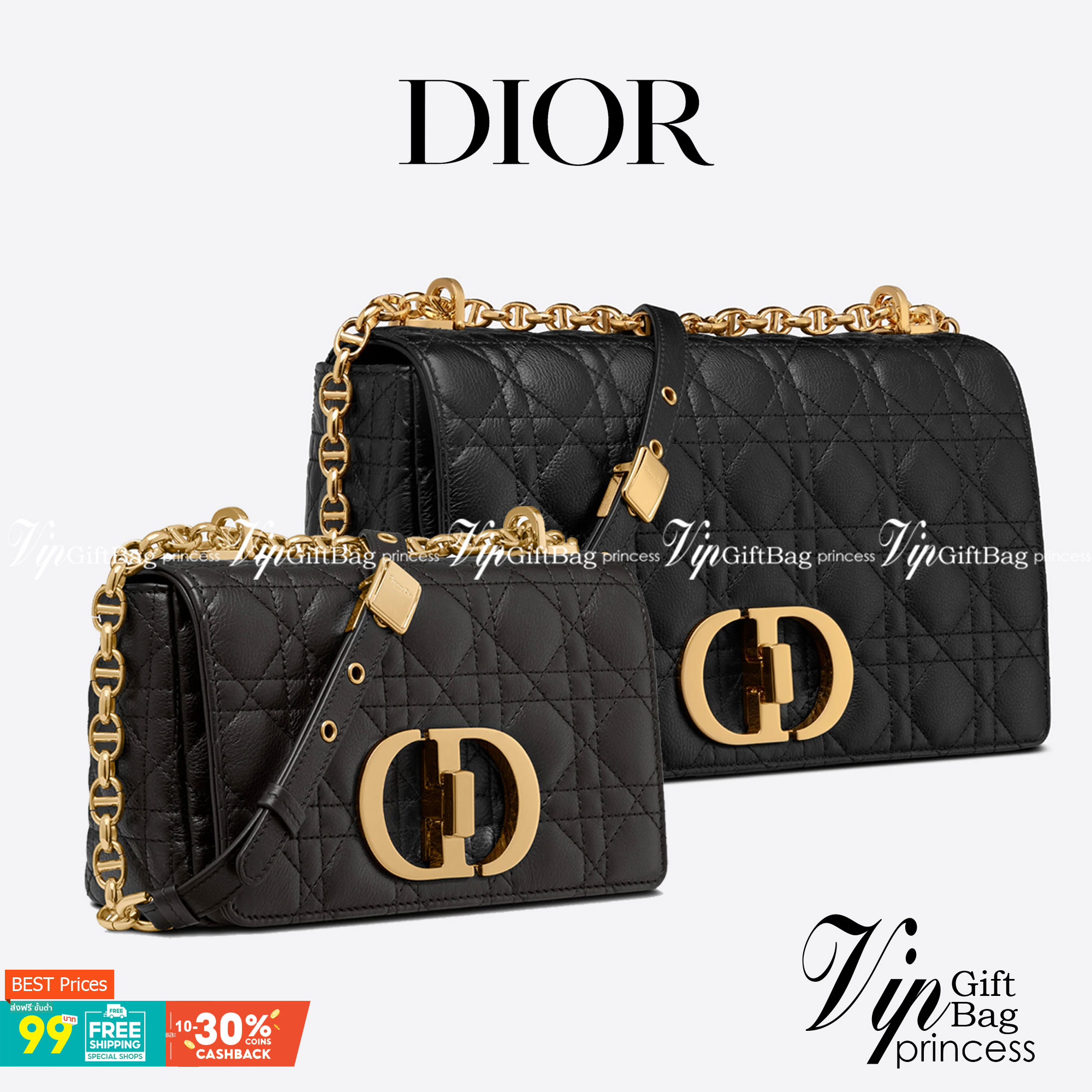 DIOR CARO BAG กระเป๋าสะพายทรงกล่องเปิดหน้าแต่งอะไหล่CD มาพร้อมสายสะพายยาวครอสบอดี้ มาครบ 3 ขนาด หนังสวย ภาพถ่ายจากงานขายจริงนะคะ