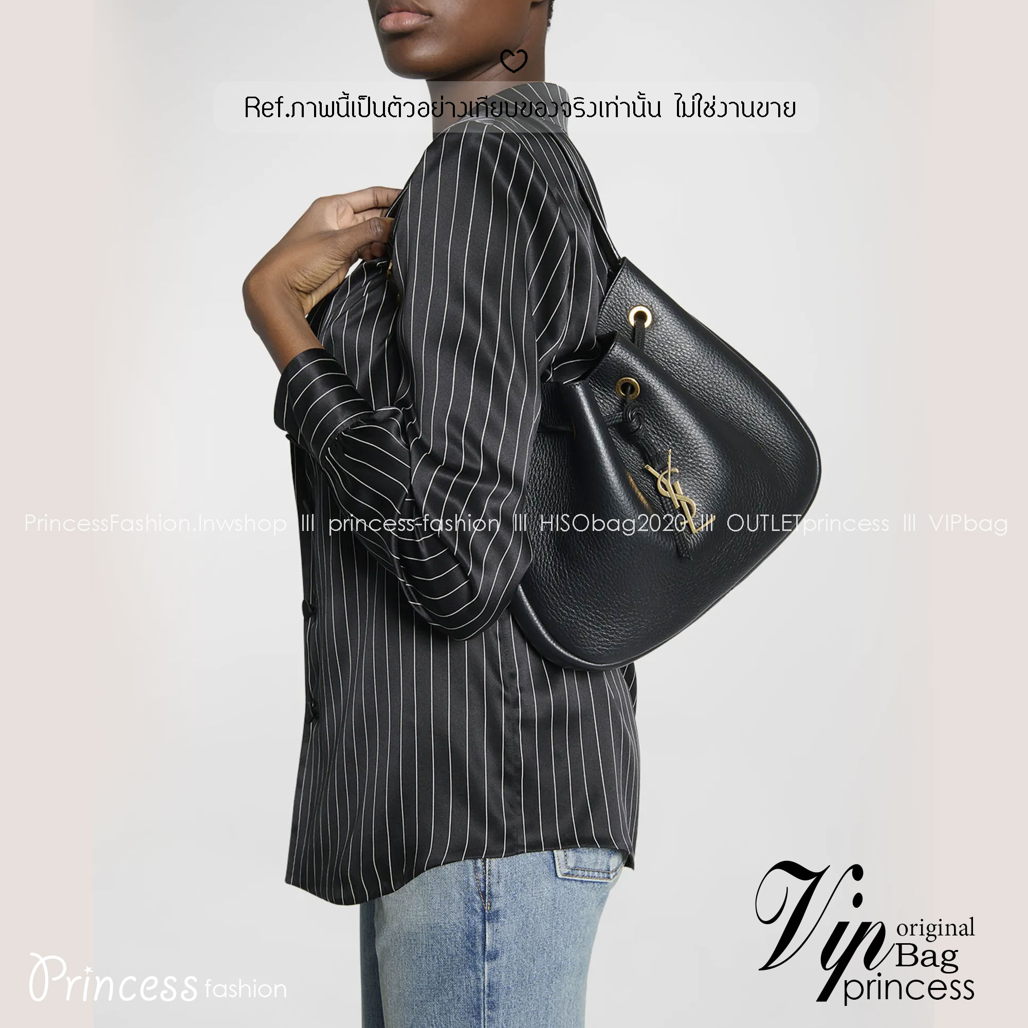 YSL PARIS VII flat hobo bag / YSL Bucket Bag กระเป๋าสะพายทรงโฮโบบัคเก็ต งานหนังเต็มใบ ฟังก์ชั่นสุดเลิศพร้อมเชือกรูด ดีไซน์รูปทรงใช้งานง่าย -- [รับตัวแทนกระเป๋า]