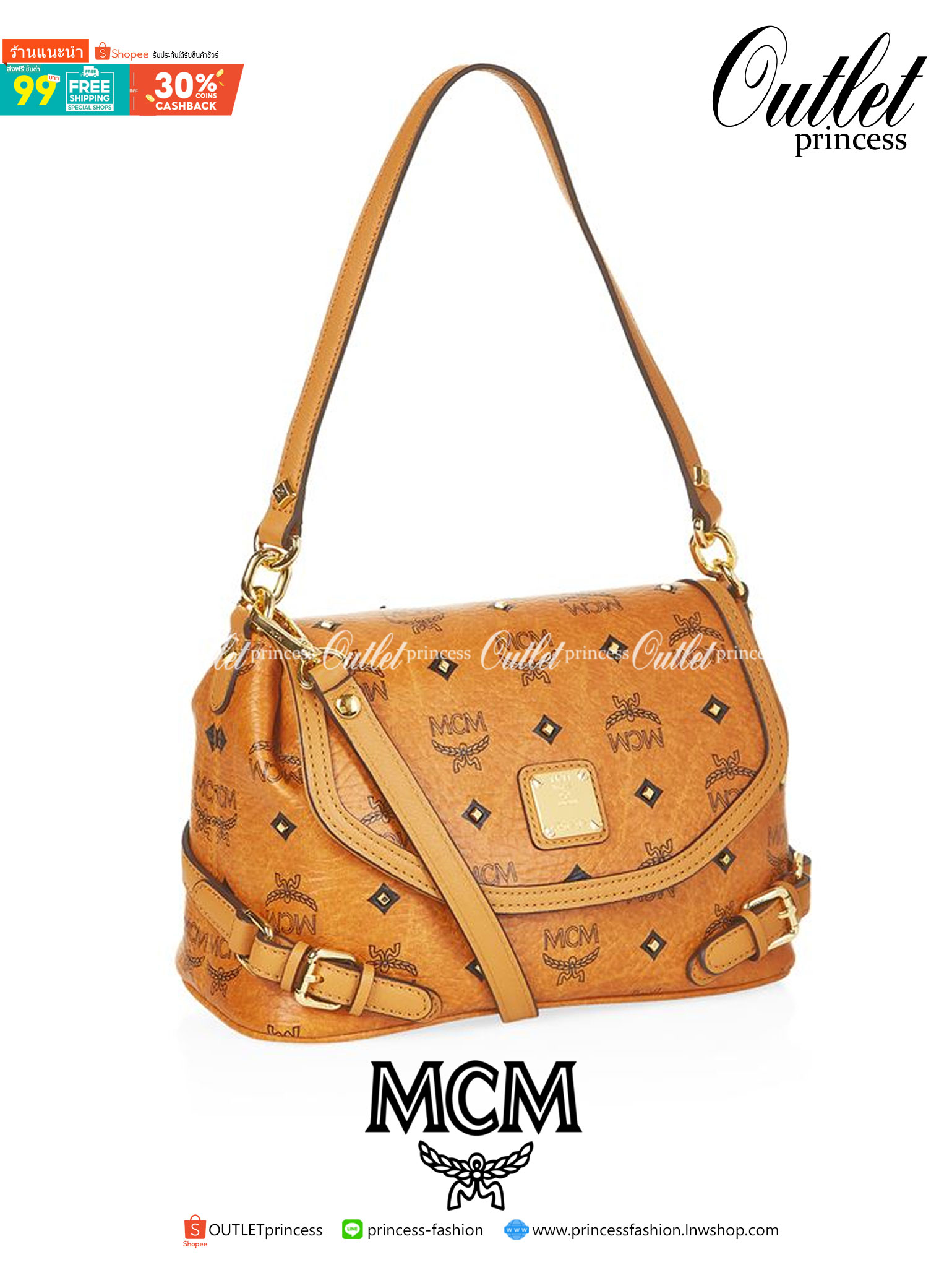 M.C.M Gold Visetos Small Crossbody Bag กระเป๋าสะพายข้างที่เหมาะกับทุกโมเม้นต์ของการเดินทาง และการใช้ชีวิตประจำวัน สีคอนยัคออริจินัลพิมพ์ลาย Visetos เพื่อความคลาสสิก ทุกสไตล์ด้วยทรงเอกลักษณ์เฉพาะรุ่น ลองถือด้วยมือหรือสายแบบคาดลำตัวถอดออกได้ช่วยให้สาม