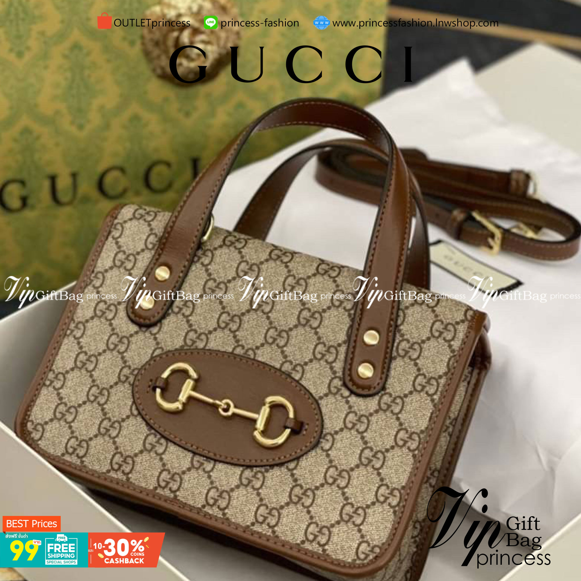 หนังแท้ GUCCI Horsebit 1955 leather-trimmed printed coated-canvas shoulder bag คอลเลคชั่นใหม่ล่าสุด ดาราเซเลปใช้กันเพียบ กระเป๋าถือ (ไม่มีสายสะพาย) ดีไซน์สวย เชื่อได้เลยใบนี้สาวๆต้องหลงรัก จนวางไม่ลงเลยน้า