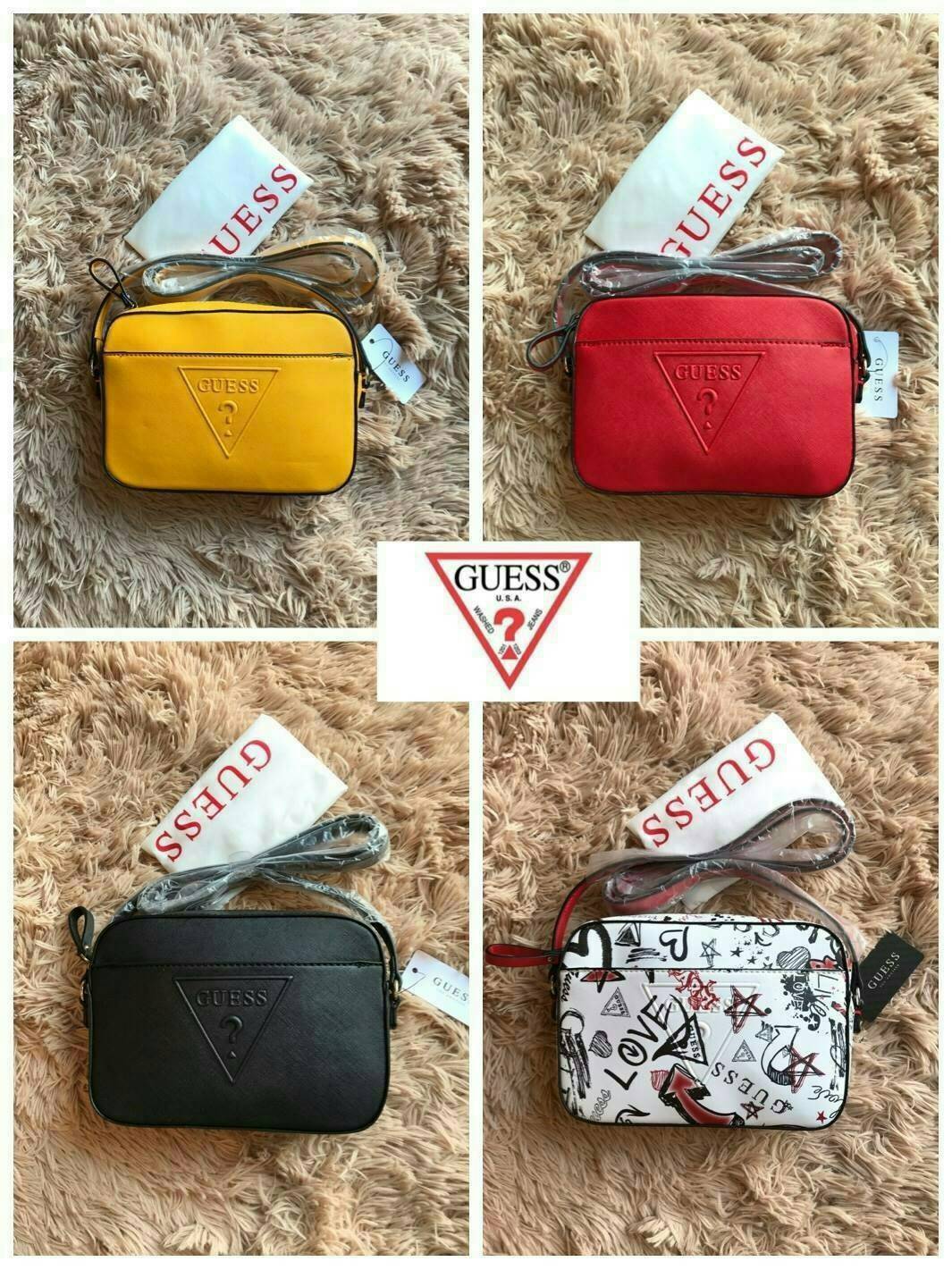 GUESS CROSSBODY BAG กระเป๋าสะพายรุ่นใหม่ ทรงเหลี่ยมตั้งอยู่ทรง วัสดุหนังSaffiano ด้านหน้าปั้มลายโลโก้นูน เปิดปิดด้วยซิปเดียวด้านบน ภายในกว้างใส่กระเป๋าสตางค์ใบยาวได้ ด้านหน้ามีช่องเล็ก1ช่อง ภายในมีช่องซิปเล็ก1ช่อง แยกเป็นสัดส่วน ด้านในบุผ้าลายสกรีน น้ำหนั