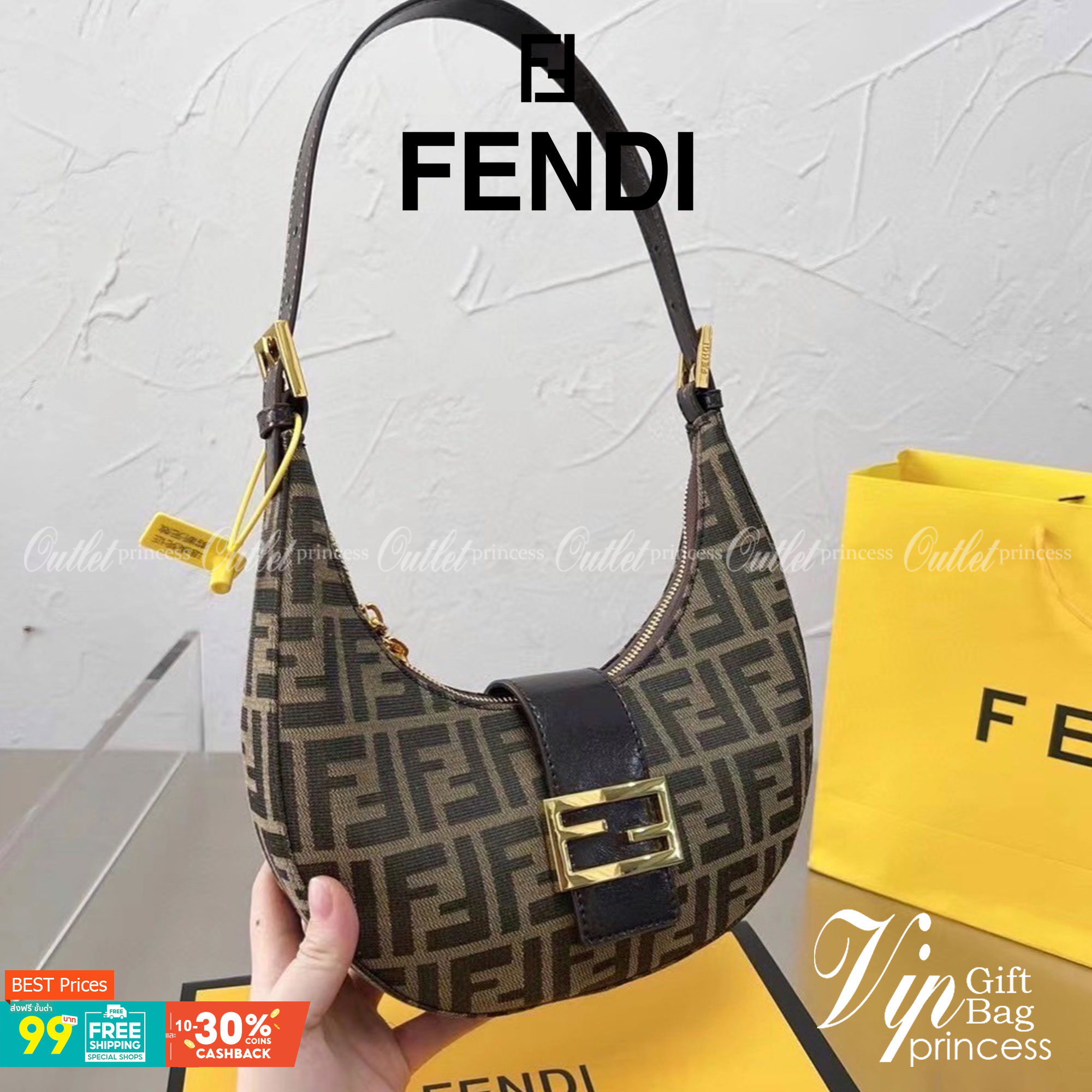 VIP GIFT 】Fendi Vintage Bag กระเป๋าสะพาย fendi มาใหม่ งานซิป วัสดุผ้าทอลายฟินดิอะไหล่สีทอง งานสวยดีไซน์เรียบหรู สวยตรงปกไม่จกตา อะไหล่ปั๊มทุกจุด สวยเก๋มากค่ะ