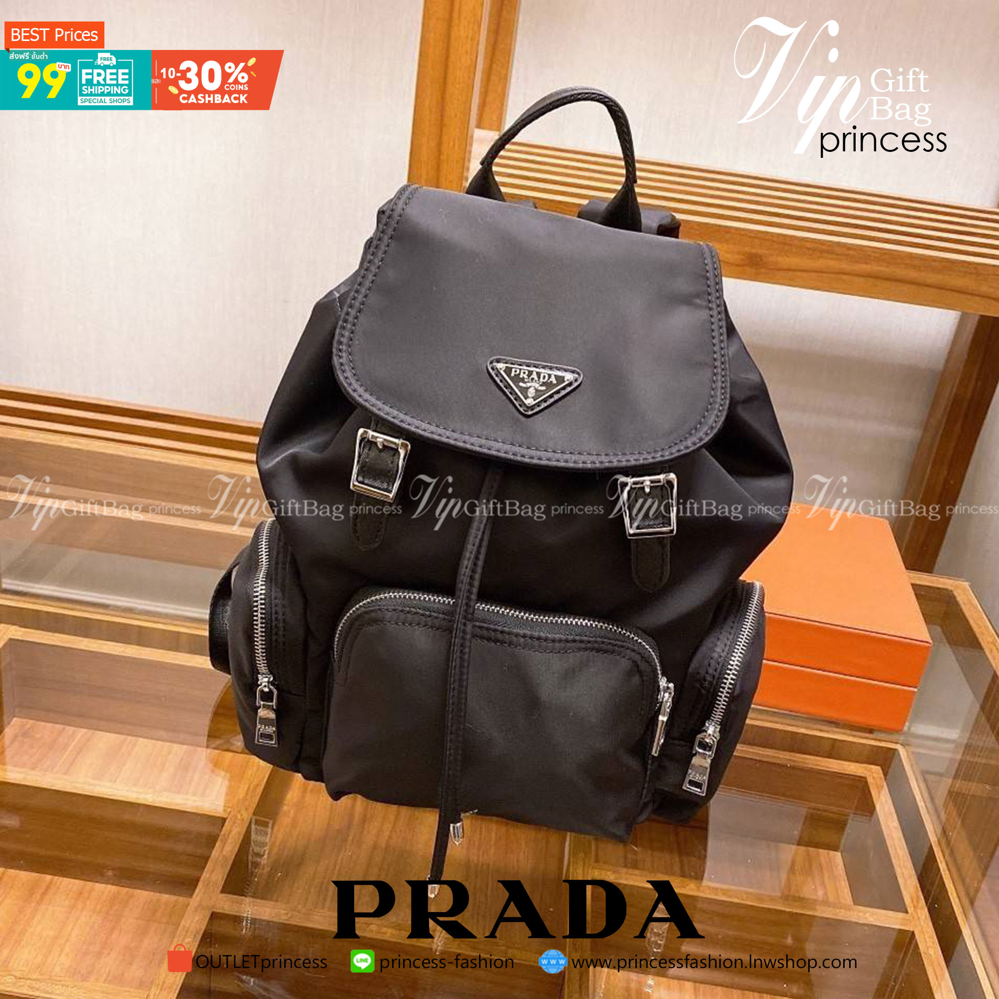 PRADA NYLON BACKPACK กระเป๋าสะพายเป้ วัสดุทำจาก ผ้าNylon คุณภาพดี สามารถกันน้ำได้ในระดับนึง เปิดปิดด้วยกระดุม จุของได้เยอะ สายสะพาย สามารถปรับได้ฟรีด้านหน้ามีช่อง ใส่ของได้ ด้านในมีช่องแบ่งหลายช่อง ใส่เอกสารA4 Ipad ได้ น้ำหนักเบา ใช้ได้ทั้งผู้ชายและผู้หญิ