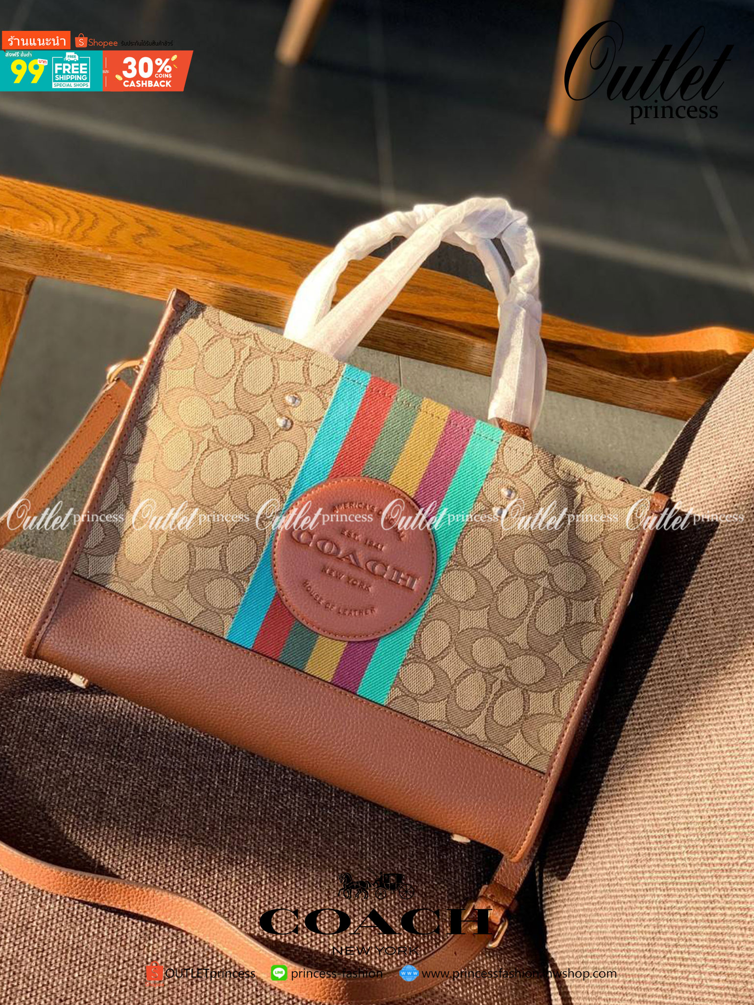 สวยๆอย่างนี้อดใจยังไงไหว!! Coach Dempsey Carryall In Signature Jacquard With Stripe And Coach Patch ((C5794)) ✈️พร้อมส่งความสวย! คุณภาพจัดเต็มเลยค่ะ กระเป๋าทรงTote วัสดุ Jackquard+หนังแท้ ได้ลงตัวสวยงาม 🔺สีคอลเลคชั่นใหม่ล่าสุด! ด้านหน้ามีโล