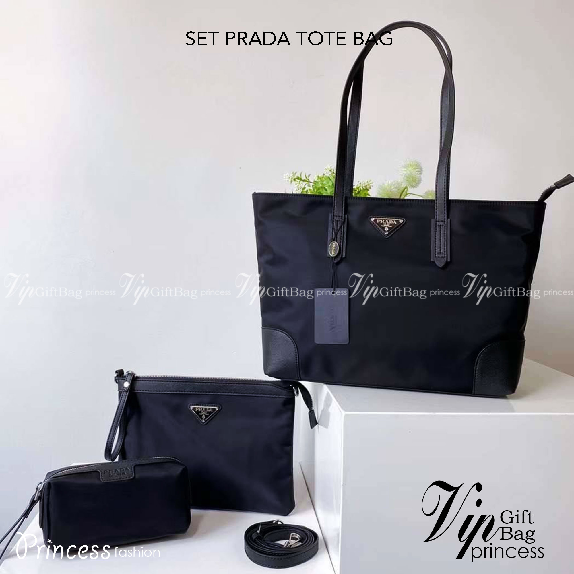 ซื้อ1ได้ถึง3 เซทสุดคุ้ม! SET PRADA TOTE BAG / PRADA SHOPPING BAG กระเป๋าเดินทางขนาดใหญ่ วัสดุ Nylon กันน้ำ อะไหล่เงิน ถือหรือสะพายไหล่ได้ น้ำหนักเบาจุของได้เยอะ เดินทางต่างจังหวัดได้สบายๆ