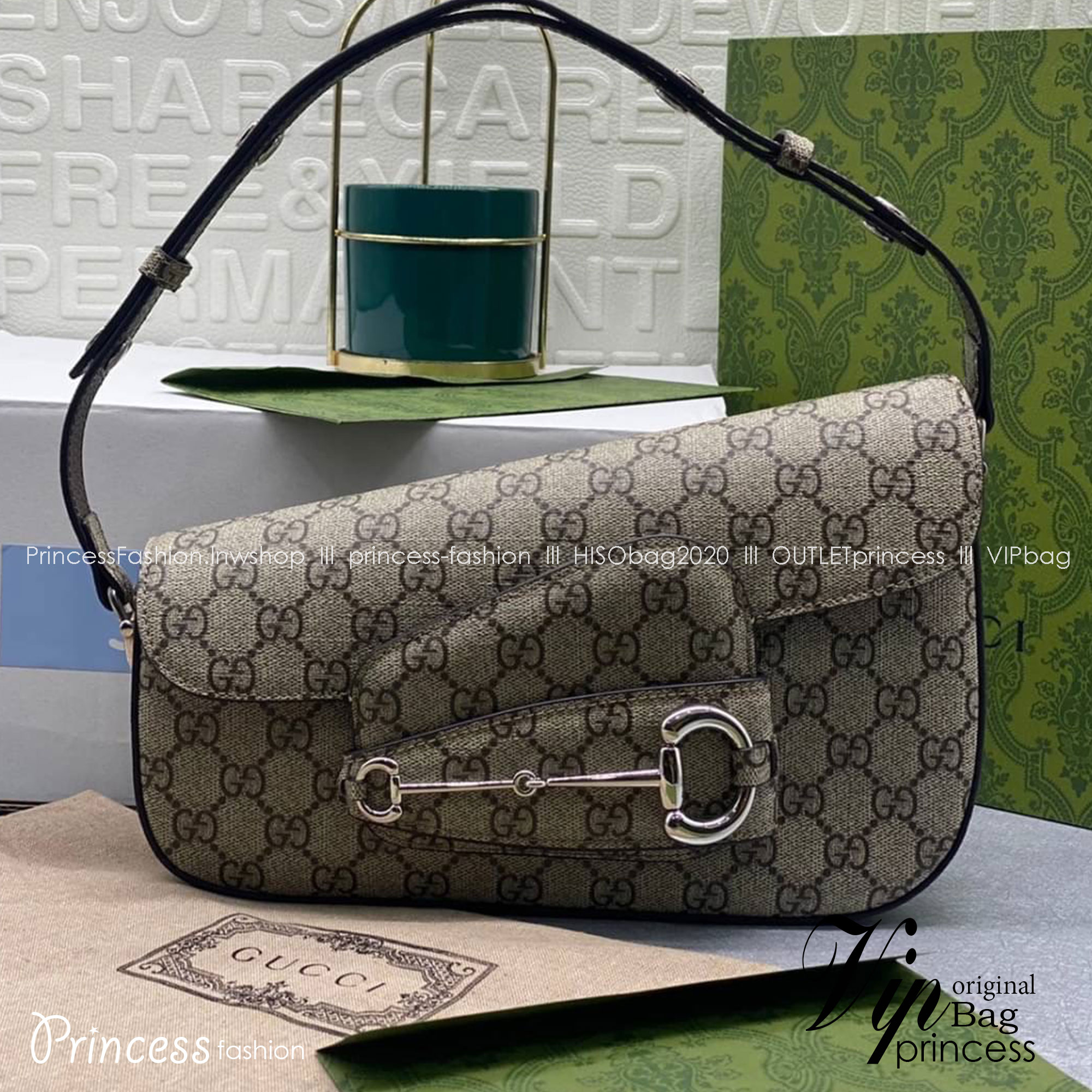 GUCCI HORSEBIT 1955 SMALL SHOULDER BAG กระเป๋าสะพายถือหรือสะพายไหล่ แคนวาสสวยอย่างดี เกรดท็อปออริจินอล 1:1 เกรดดีสุด สลับแท้