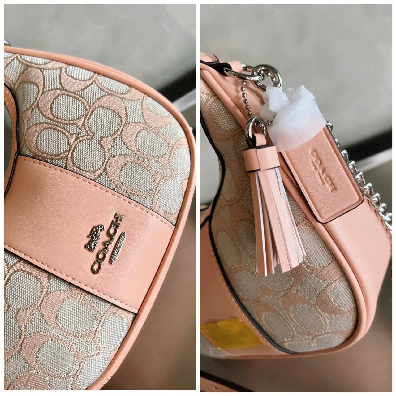 COACH CARMEN MINI CROSSBODY IN SIGNATURE JACQUARD กระเป๋ารูปทรงพระจันทร์โค้งมน น่ารักน่าใช้มากๆ!! เกรดท็อปออริ เกรดดีสุด สลับแท้ 1:1 ใช้ต่างประเทศได้