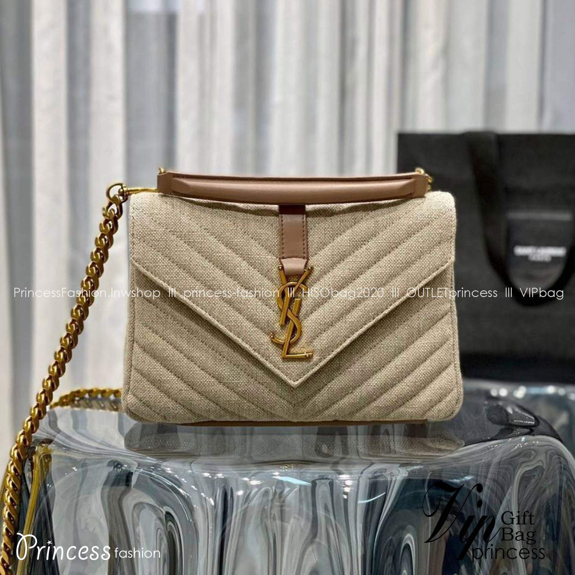 YSL Medium College Denim Shoulder Bag เกรดเทพออริจินอล 1:1 ใช้งานต่างประเทศได้ กระเป๋าสะพายทรงสุดฮอต ดีไซน์เรียบหรู โดดเด่นด้วยผ้าเดนิมสีเบจอย่างดีเต็มใบ