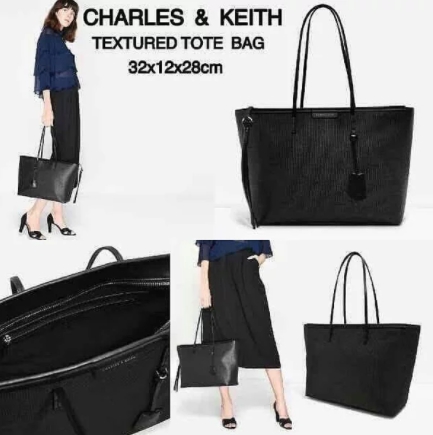 Charles & Keith Textured Tote Bag Original กระเป๋าสาน ทรงช้อปปิ้ง รุ่นนี้จัดว่าสวยหรู ด้านในกว้างมาก