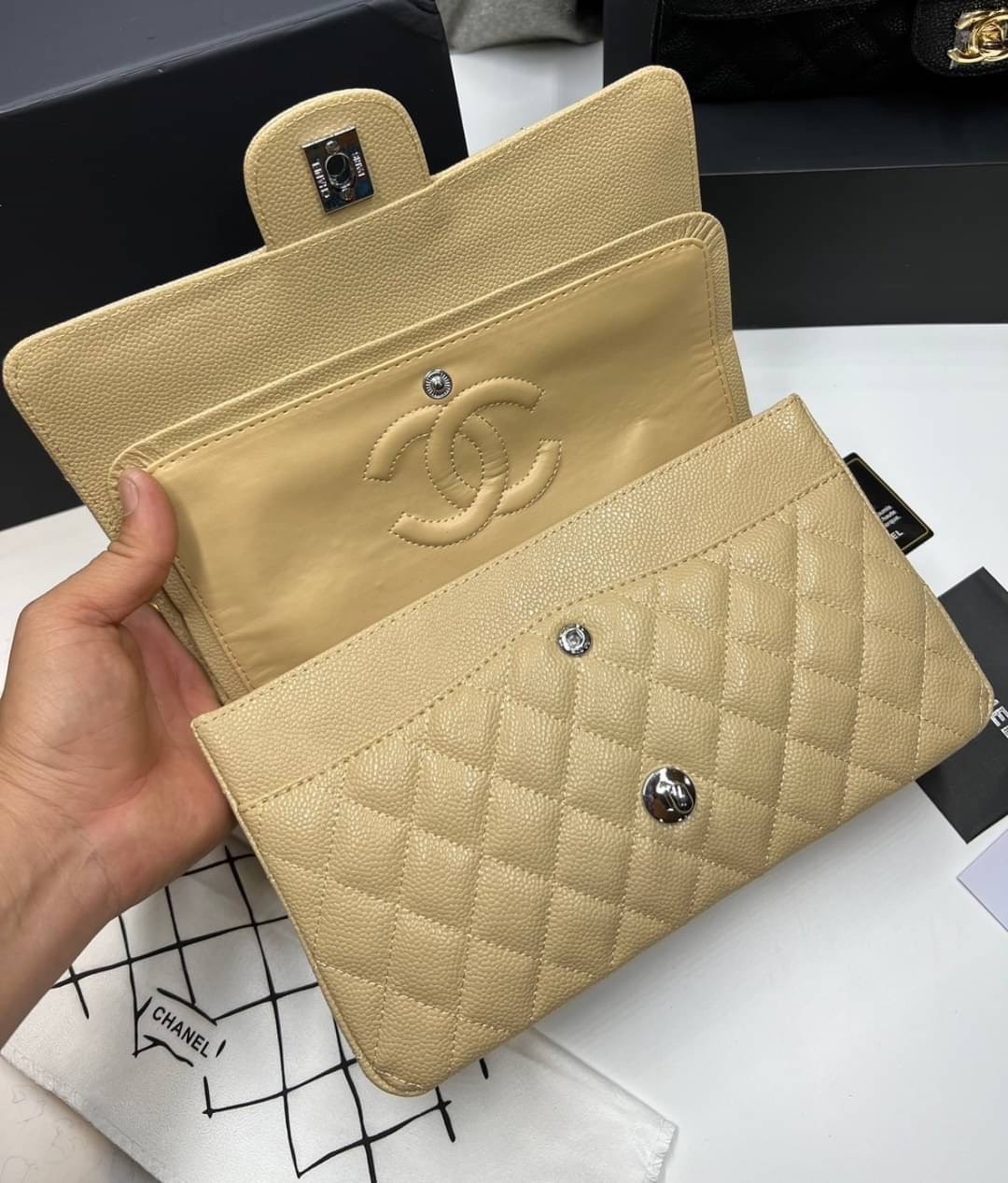 พร้อมส่งโทนพาสเทล CHANEL Classic in Pastel 25cm กระเป๋าสะพายรุ่นยอดนิยมเรียบหรู เกรดออริ 1:1 ใช้งานต่างประเทศได้ ภาพถ่ายจากงานขายจริง