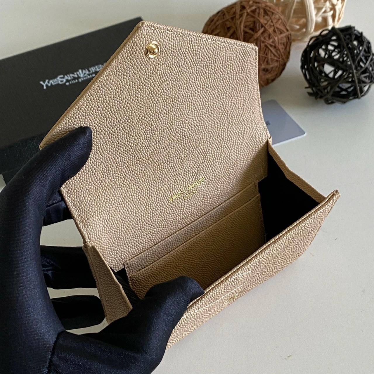 หนังแท้ 12cm YSL SAINT LAURENT GARD HOLDER Small Envelope Monogram Wallet