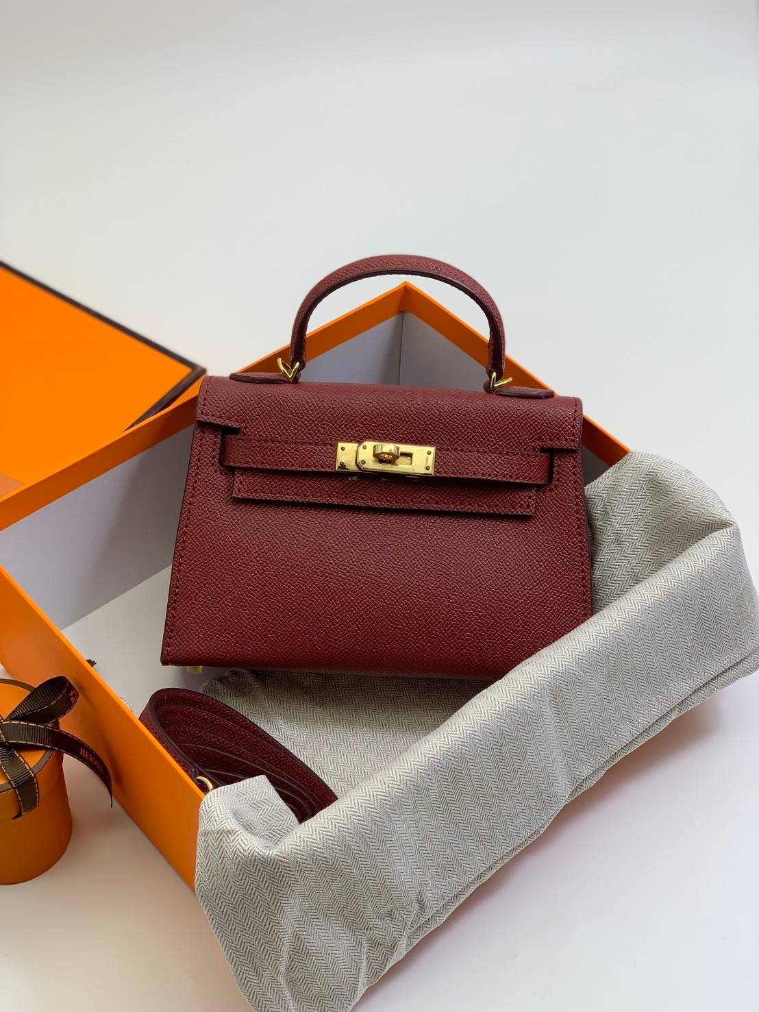 VIP หนังแท้ 】HERMES KELLY 20 MINI SELLIER GOLD EPSOM GOLD HARDWARE