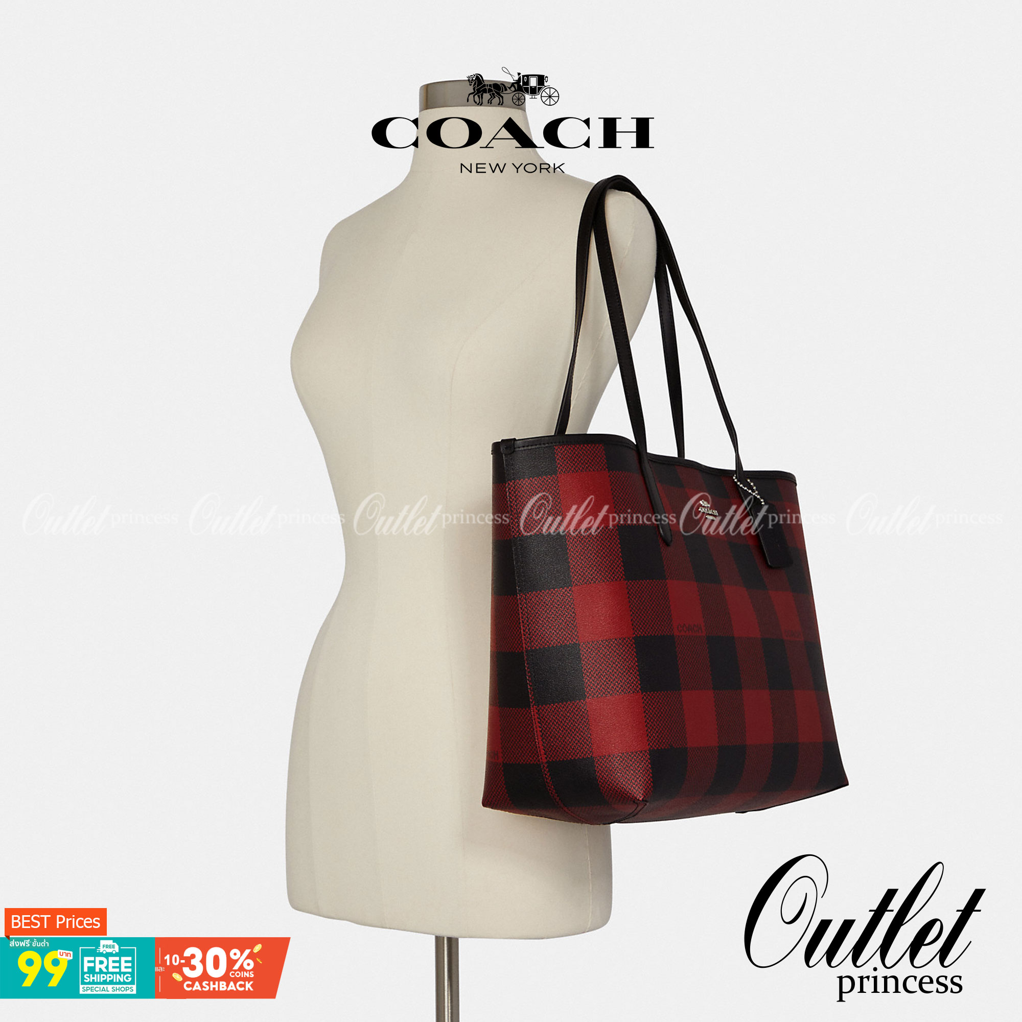 COACH CITY TOTE WITH BUFFALO PLAID PRINT (COACH C7271)