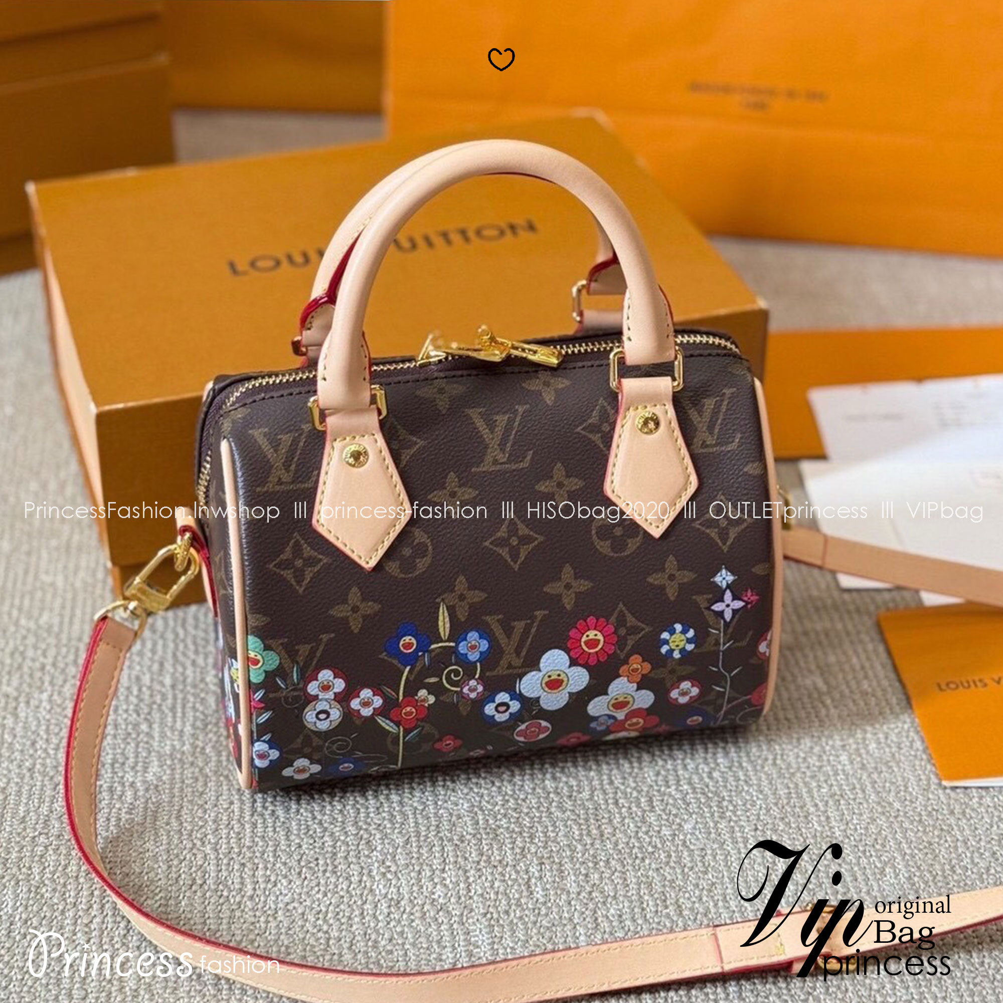 LV x TM speedy bandouliere 20 bag Monogram Flowers กระเป๋าทรงหมอนใบเล็ก คอลแสนสดใสด้วยการตกแต่งลายพิมพ์ รุ่นดอกไม้หลากสี และเชอรี่ มาพร้อมกุญแจล็อค ขนาดกำลังดี กะทัดรัด
