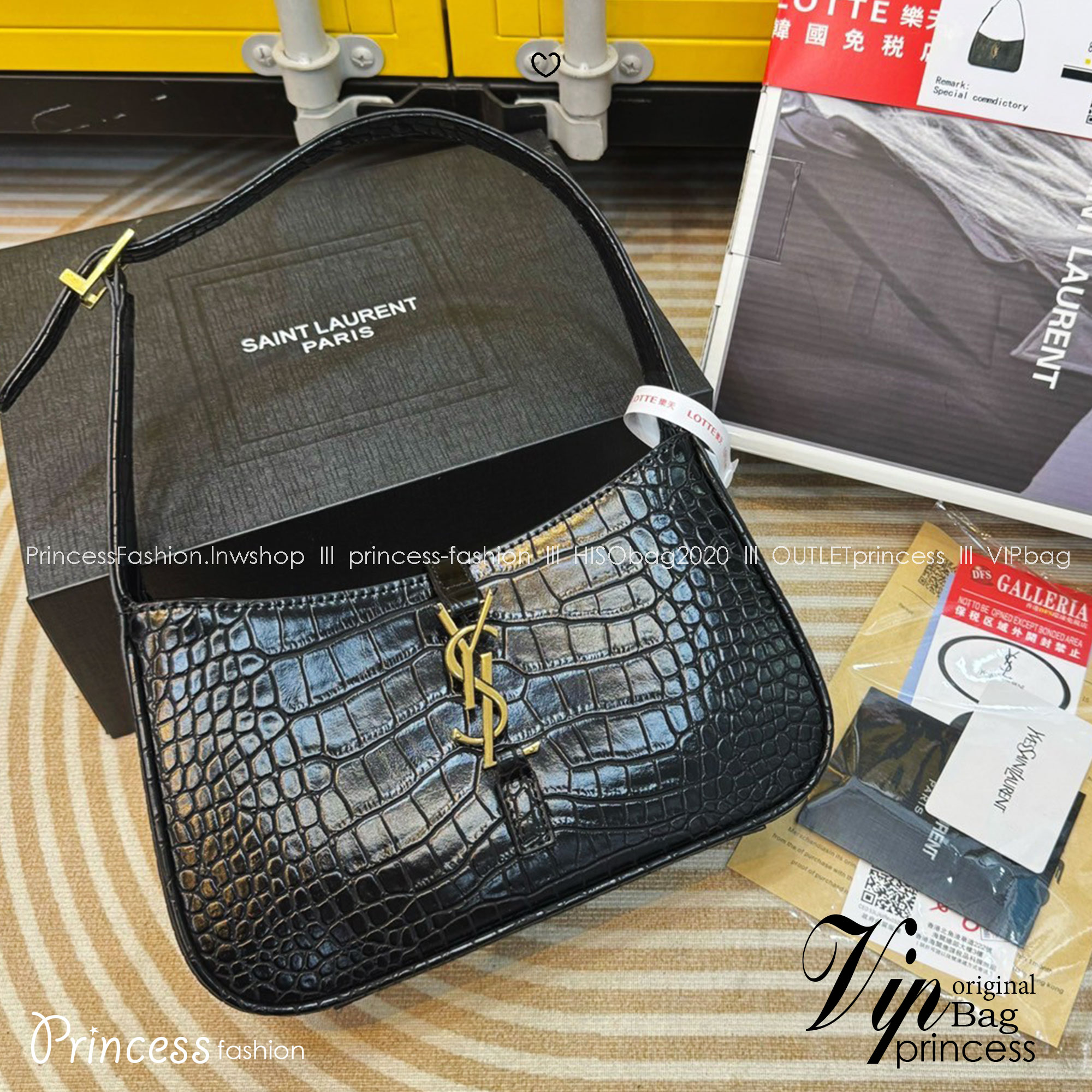 YSL le 5 à 7 in crocodile-embossed shiny leather / YSL croc hobo bag กระเป๋าสะพายไหล่ดีเทลหรู ฮอตไม่หยุด ฉ่ำสุดกับกระเป๋าสะพายไหล่ตัวแม่ คลาสสิค ดีเทลหรู สวยครบทุกมุมตอบโจทย์ทุกไลฟ์สไตล์ ใช้งานได้ง่ายและสะดวก *วัสดุหนังลายจระเข้ น้ำหนักเบา