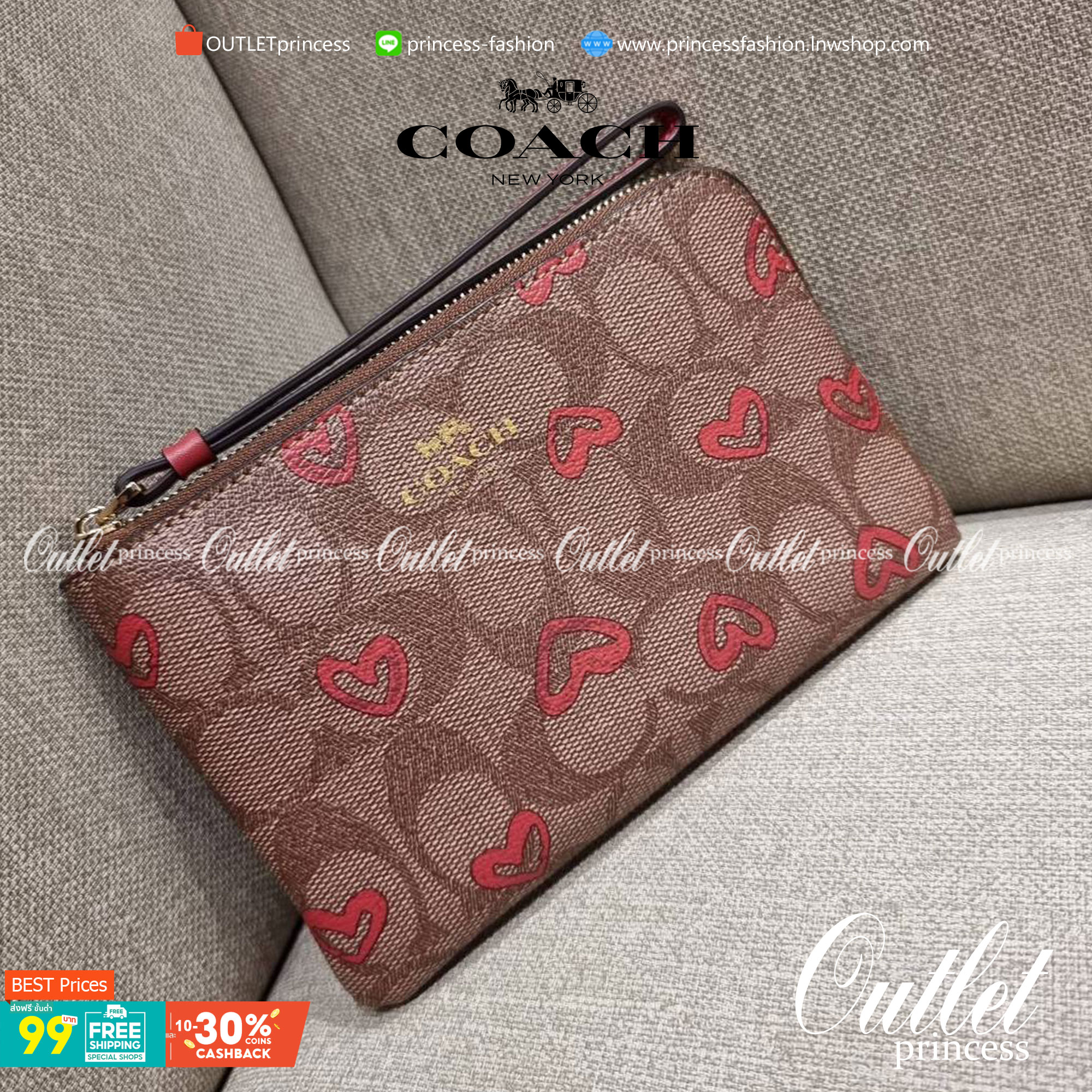 COACH 2972 CORNER ZIP WRISTLET IN SIGNATURE CANVAS WITH BUTTERFLY PRINT มาแล้วจ้า ไอเท็มสุดปัง!! ฮิตไม่เลิก!! พร้อมลวดลายสุดคิ้วท์ น่ารักน่าใช้ขึ้นไปอีก กระเป๋าคล้องมือ ขนาดเหมาะพกพา วัสดุหนังแคนวาส ภายในเป็นช่องโล่ง ใส่ธนบัตร หรือใส่บัตร ใส่เหรียญ ได้หมด