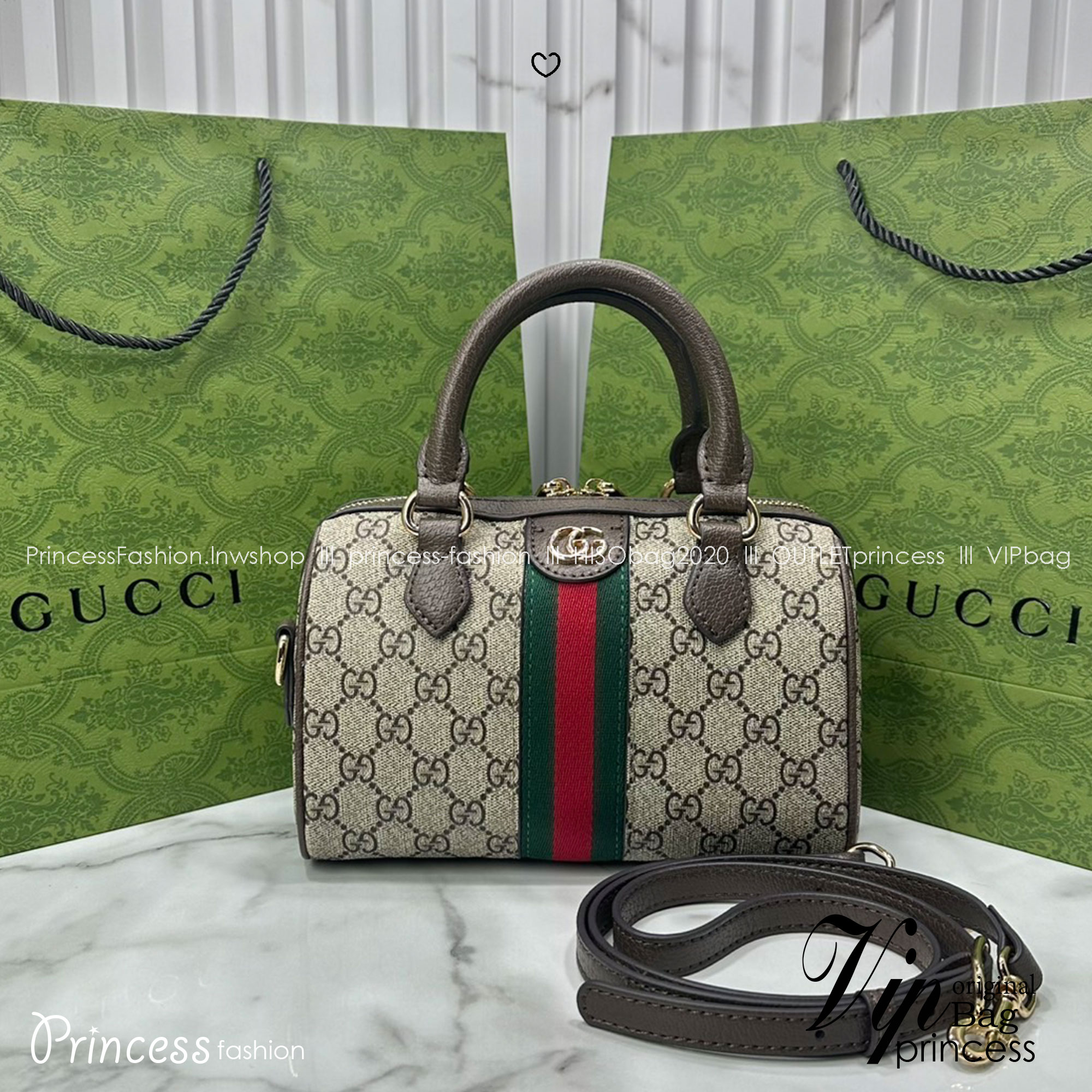 ORI หนังแท้ | Gucci Ophidia boston bag GG Monogram Double G / Gucci Keepall Bag กระเป๋าสะพายทรงหมอนบอสตัน รูปทรงใช้งานง่าย ฟังก์ชั่นการใช้งานที่ได้รับการตีความใหม่