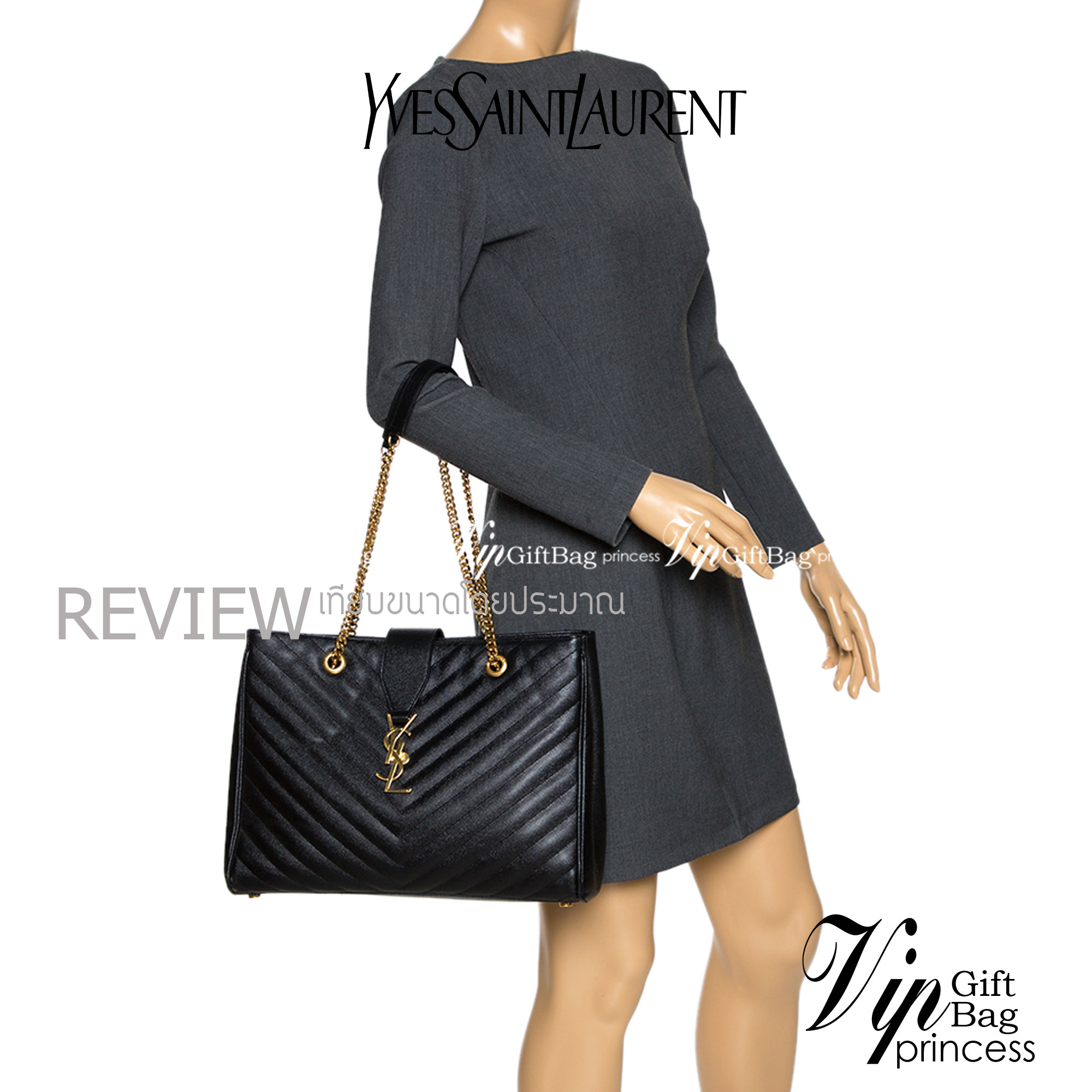 หนังแท้ Saint Laurent YSL Monogram Shopping Large Tote Bag กระเป๋าทรงช้อปปิ้งใบใหญ่ จุของได้เยอะ ภายในแบ่ง 2 ช่อง พร้อมซิปช่องกลาง ภาพสินค้าถ่ายจากงานขายจริง ใช้งานต่างประเทศได้