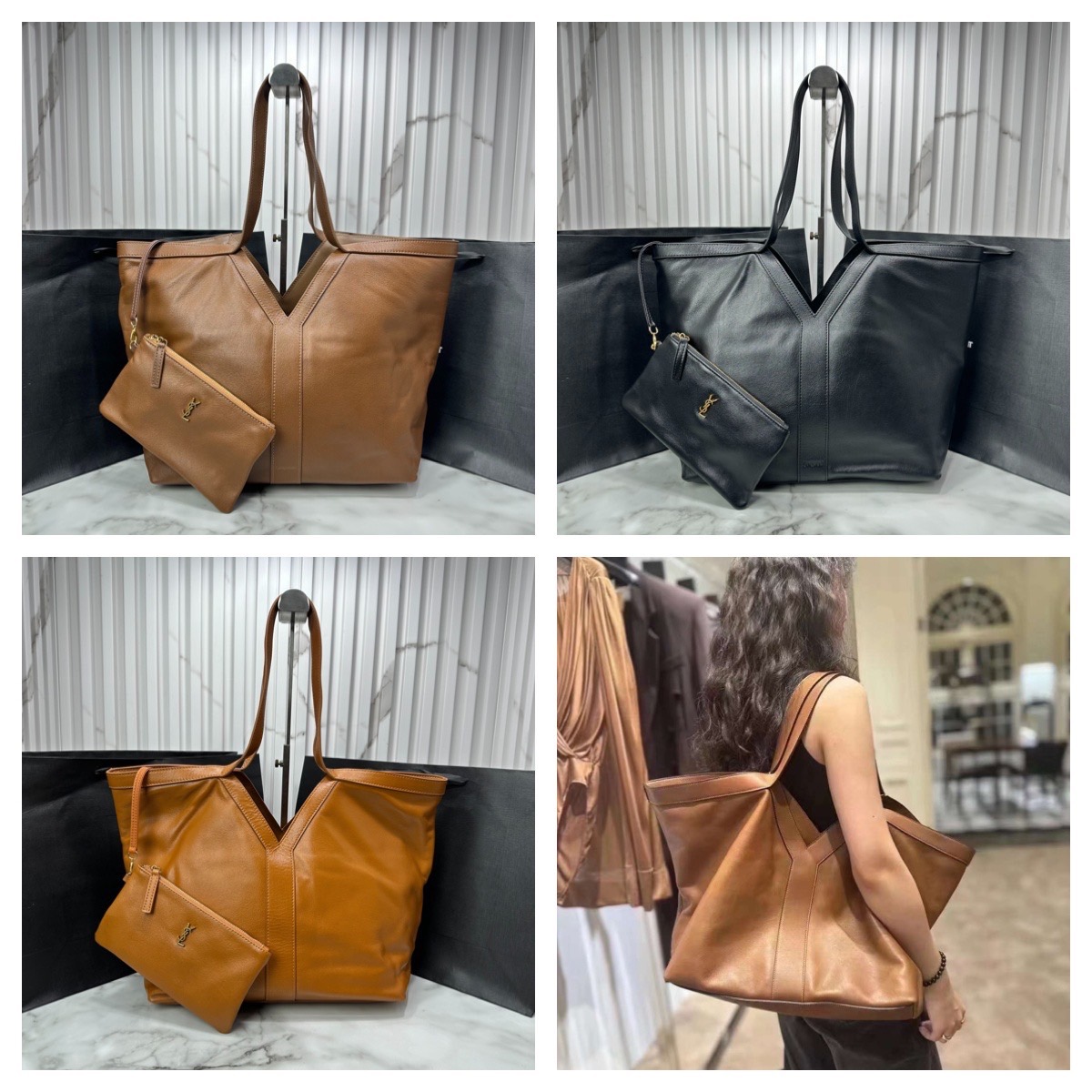 YSL Y TOTE IN LEATHER BAG กระเป๋าสะพายทรงโท้ทใบใหญ่ รุ่นใหม่ล่าสุด งานหนังแท้สวยเต็มใบ ดีไซส์เรียบหรูดูแพงอย่างแท้จริง ภายในโล่งกว้างมาก จุของได้เยอะสุด เอาใจสายแบกแต่ยังคงความหรูไว้ในตัวอย่างแน่นอน