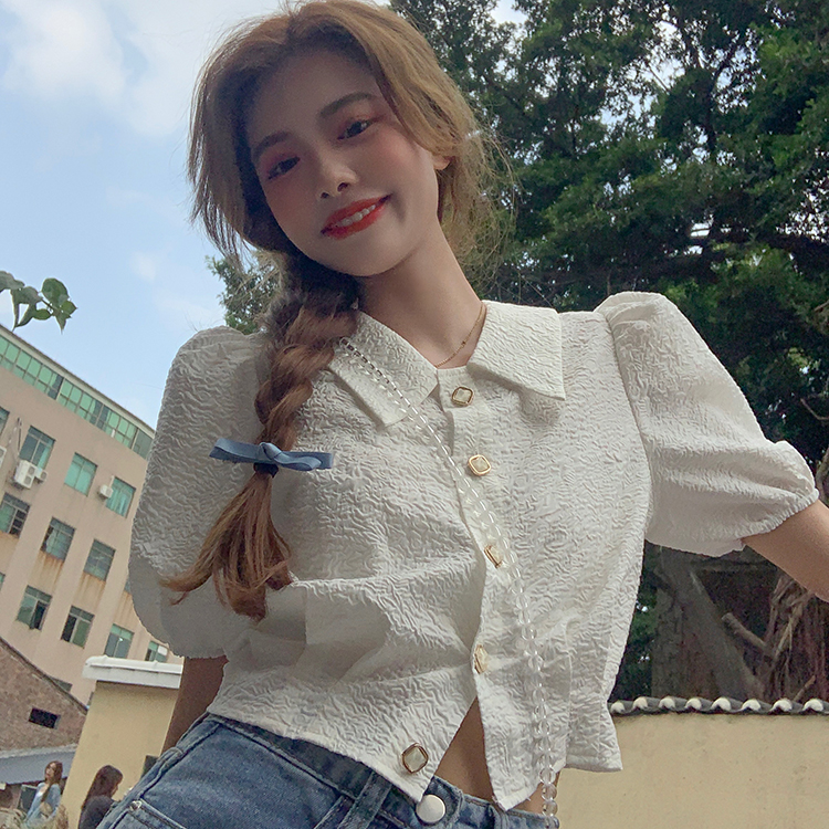 พร้อมส่ง 🧀🐝 Good day tops เสื้อแขนสั้นคอปกทรงครอปน่ารัก (IN36719)