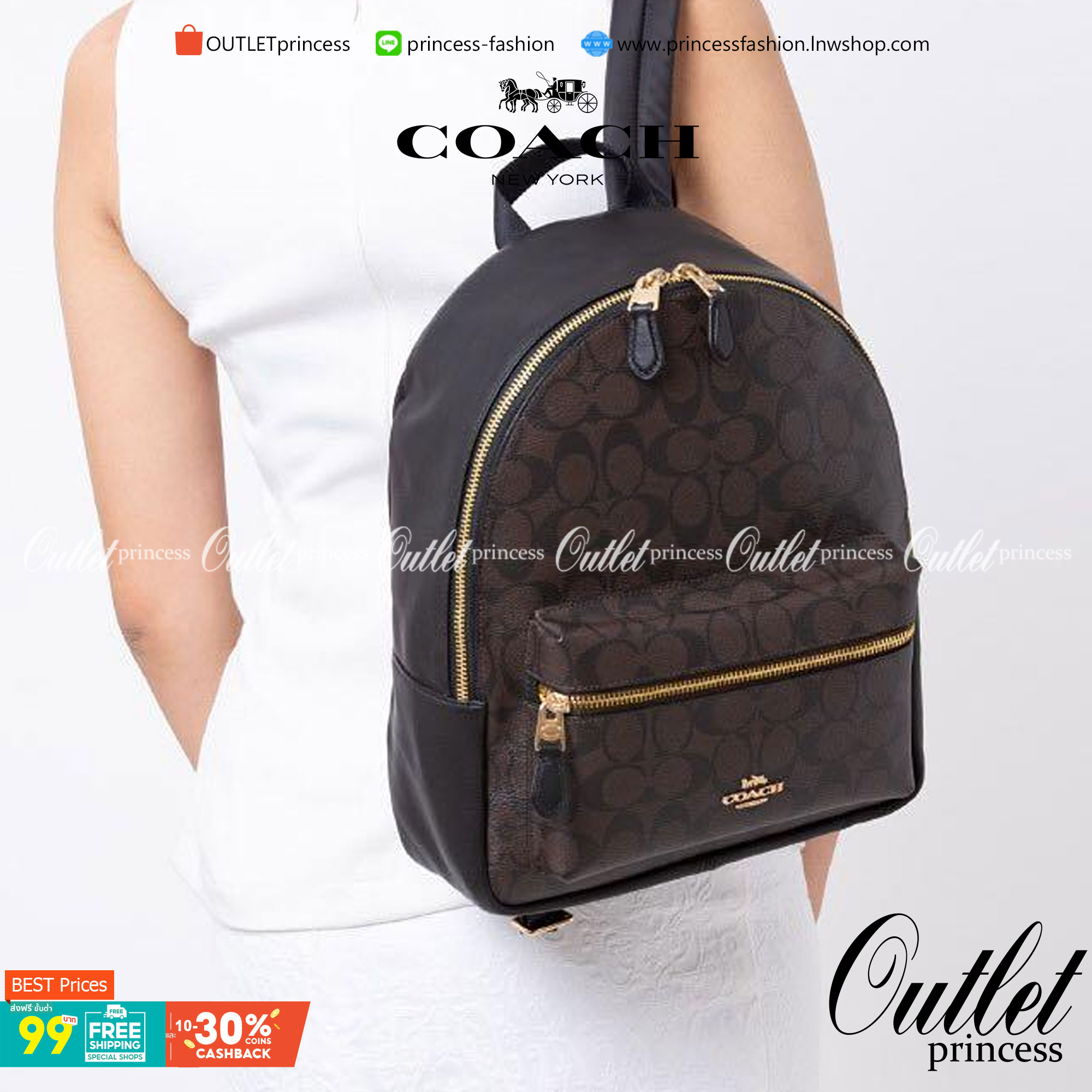 OUTLET 】COACH MEDIUM CHARLIE BACKPACK IN SIGNATURE ((32200)) พร้อมส่งที่ไทยอีกครั้งค่ะ! กระเป๋าสะพายหลังขนาดกลาง หนังแท้+ไนล่อน ด้านหน้ามีช่องซิปให้หนึ่งช่อง;เปิดปิดช่องหลักแบบซิปคู่ ภายในกว้างใส่สัมภาระได้จุนะคะ พร้อมช่องซิปให้อีกช่องค่ะ;สายสะพายสามารถเล
