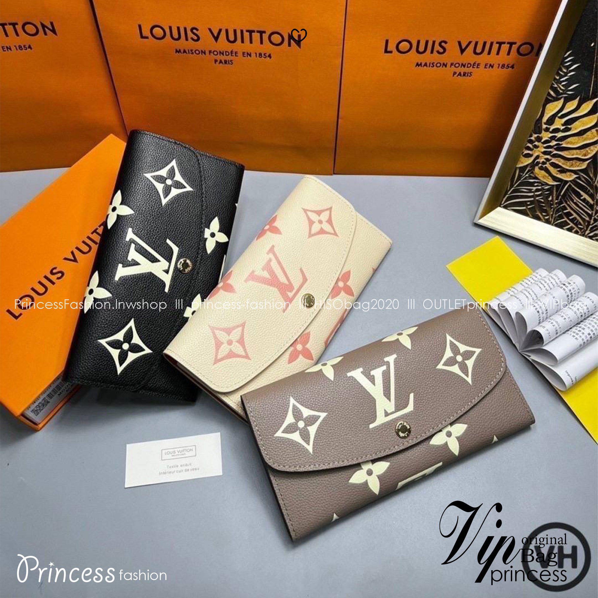 ORI หนังแท้ | LV Emilie Wallet Bicolor Monogram Empreinte Leather / LV Long Wallet กระเป๋าสตางค์ใบยาวสไตล์ซองจดหมายที่มีฝาปิดแบบพับได้ ปิดด้วยกระดุมแป๊ก