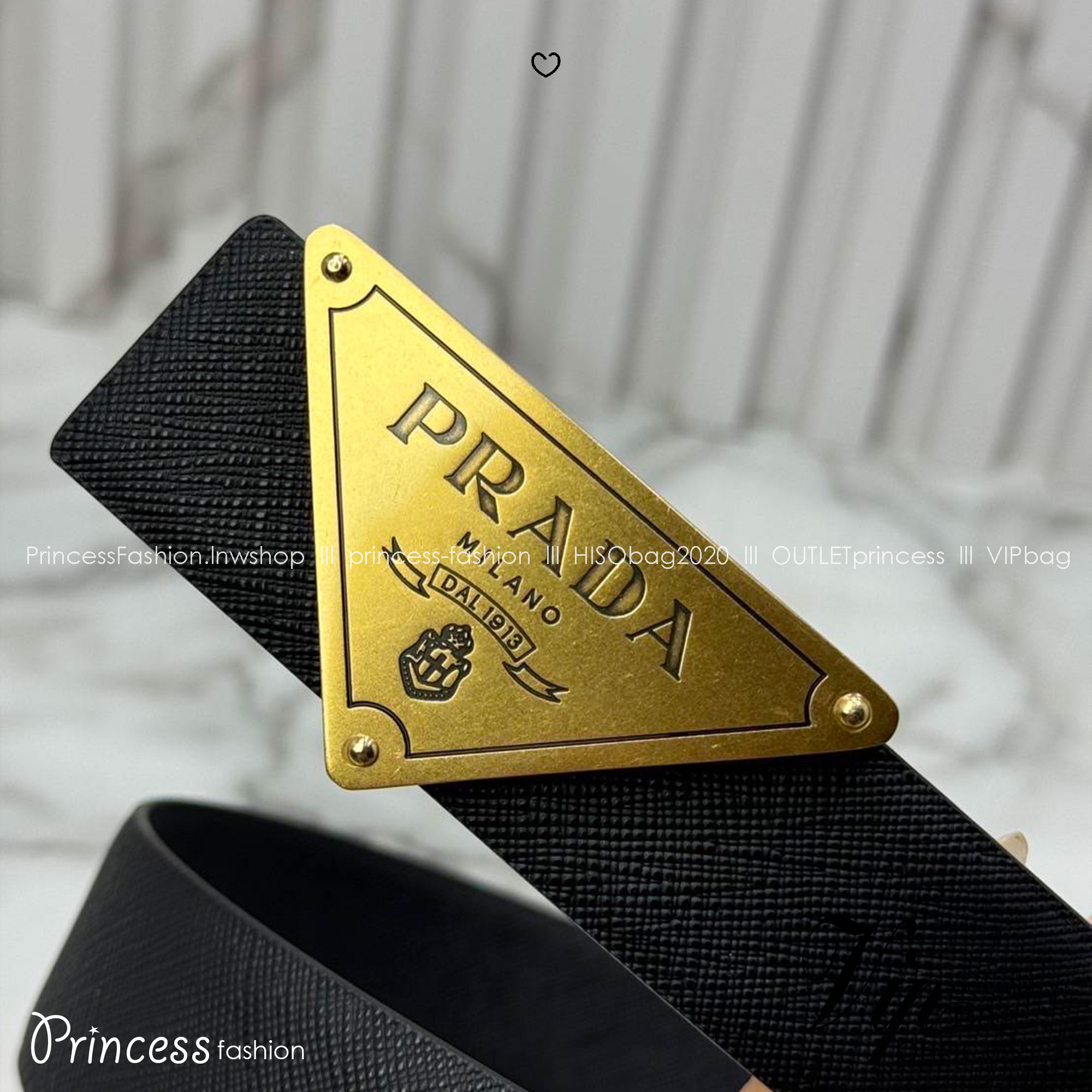TOP ORI | หนังแท้ PRADA Triangle saffiano leather belt in black เข็มขัดหนังแท้ เกรดเทพดีสุด หนังลายเท็กเจอร์คล้ายของจริง อะไหล่ทองสวยหรู งานเทียบแท้