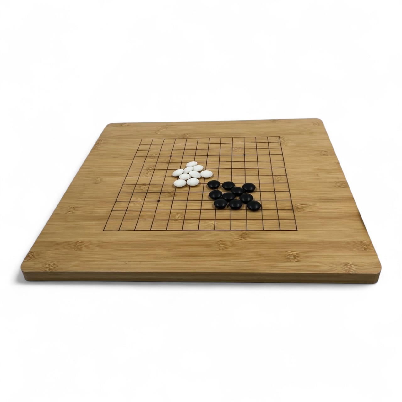 ชุดกระดานหมากล้อมไม้ขอบมนหนา2ซม.กระดาน19x19และ13x13เส้นพร้อมโถไม้Torreyaและเม็ดหมากพลาสติกเมลามีนนูนสองด้าน