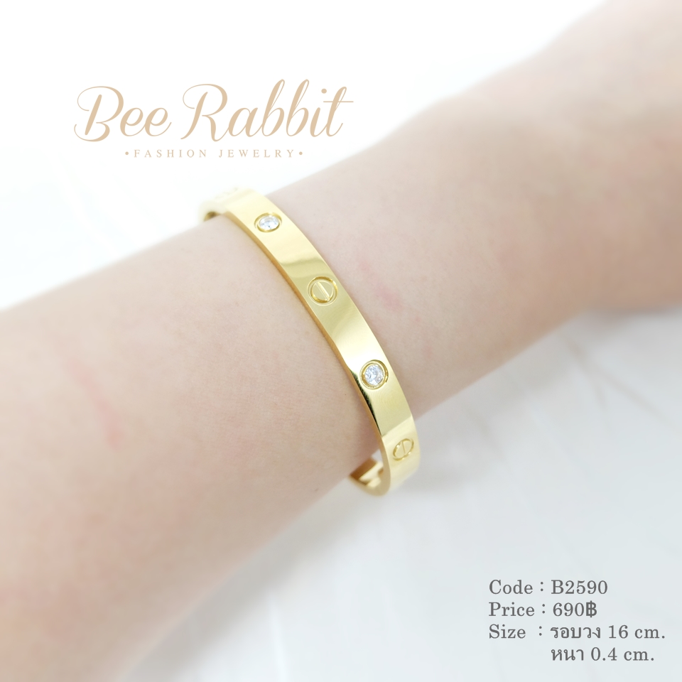 กำไลข้อมือสแตนเลสสีทอง สลัก cartier ประดับเพชร พร้อมที่ขันน็อต งานพรีเมี่ยม