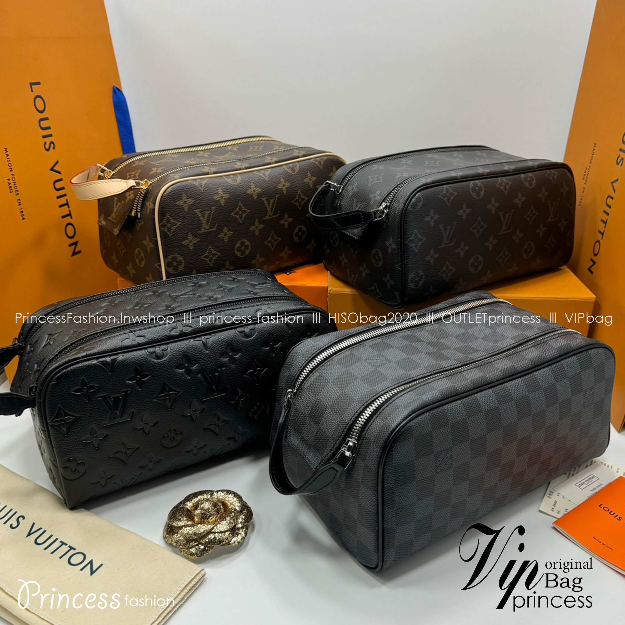 LV Clutch LV Dopp Kit Toilet Pouch Monogram / Damier Graphite Canvas กระเป๋าถือทรงพอชหรือคลัช เกรดออริ ท็อป 1:1 เกรดดีสุด แคนวาสแท้สวย ใช้งานต่างประเทศได้