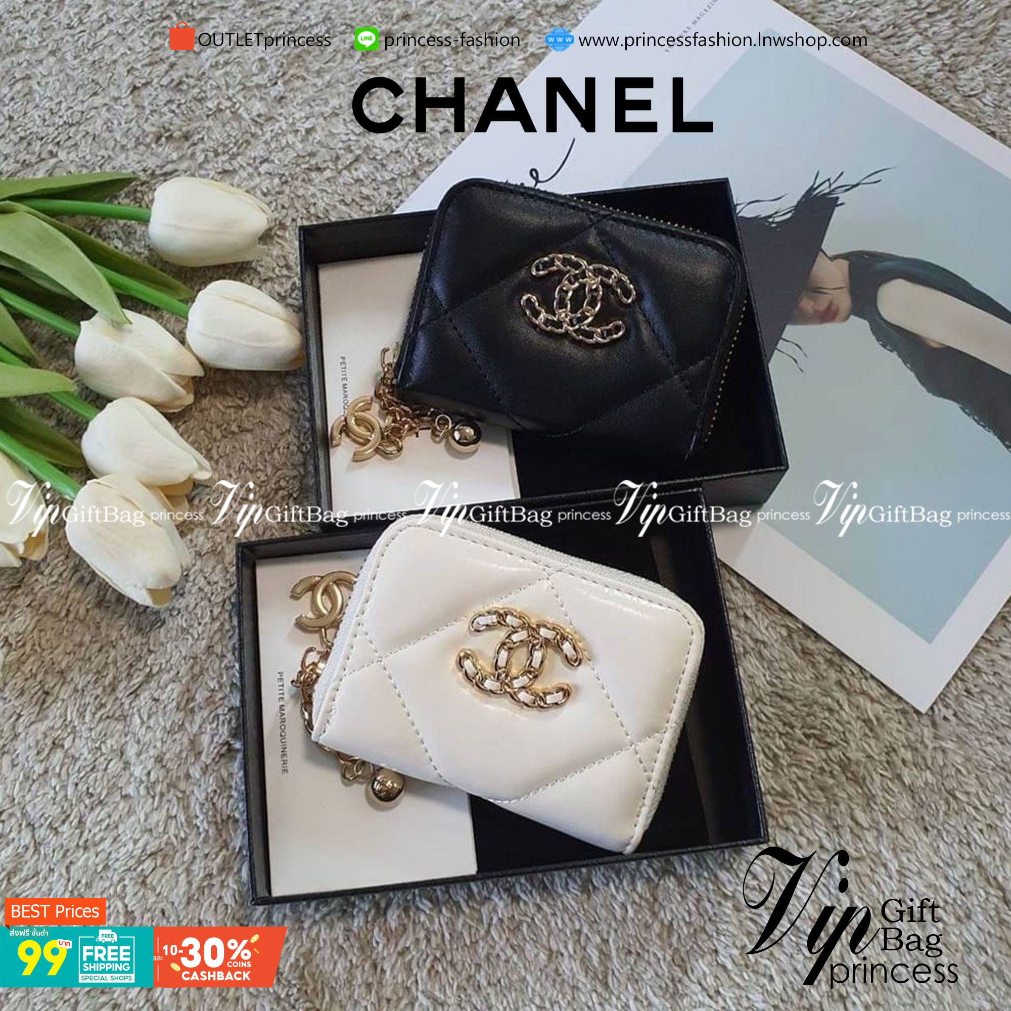 CHANEL zip short wallet มาพร้อม GIFT BOX สุดหรู! ครบชุดเซ็ตของขวัญ♡♡ กับ กระเป๋าสตางค์ใบสั้น แนะนำรุ่นนี้คะ งานพรีเมี่ยมกิ้ฟท์จากเค้าเตอร์ต่างประเทศ **ทรงน่ารักกก หนังเรียบ จากแบรนด์ CHANEL (GWP) ด้านหน้ามีโลโก้แบรนด์ CC สีทองหรู **อะไหล่สีท