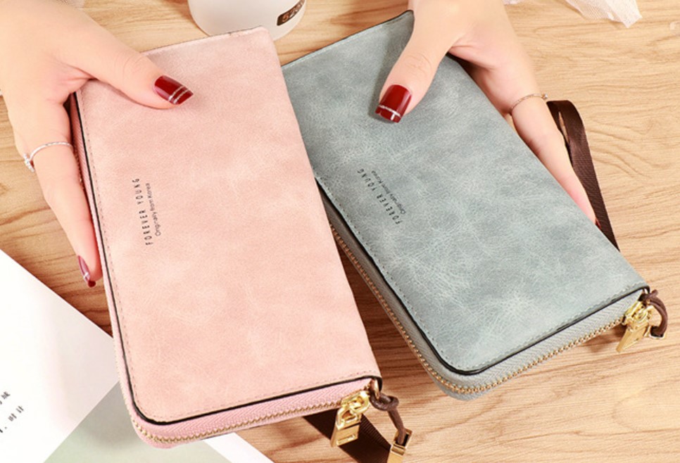 กระเป๋าสตางค์ผู้หญิง กระเป๋าสตางค์ แบบซิปรอบ ใบยาว หนังนิ่ม สีพื้น สีสวย สีชมพู สีดำ สีฟ้า 812972