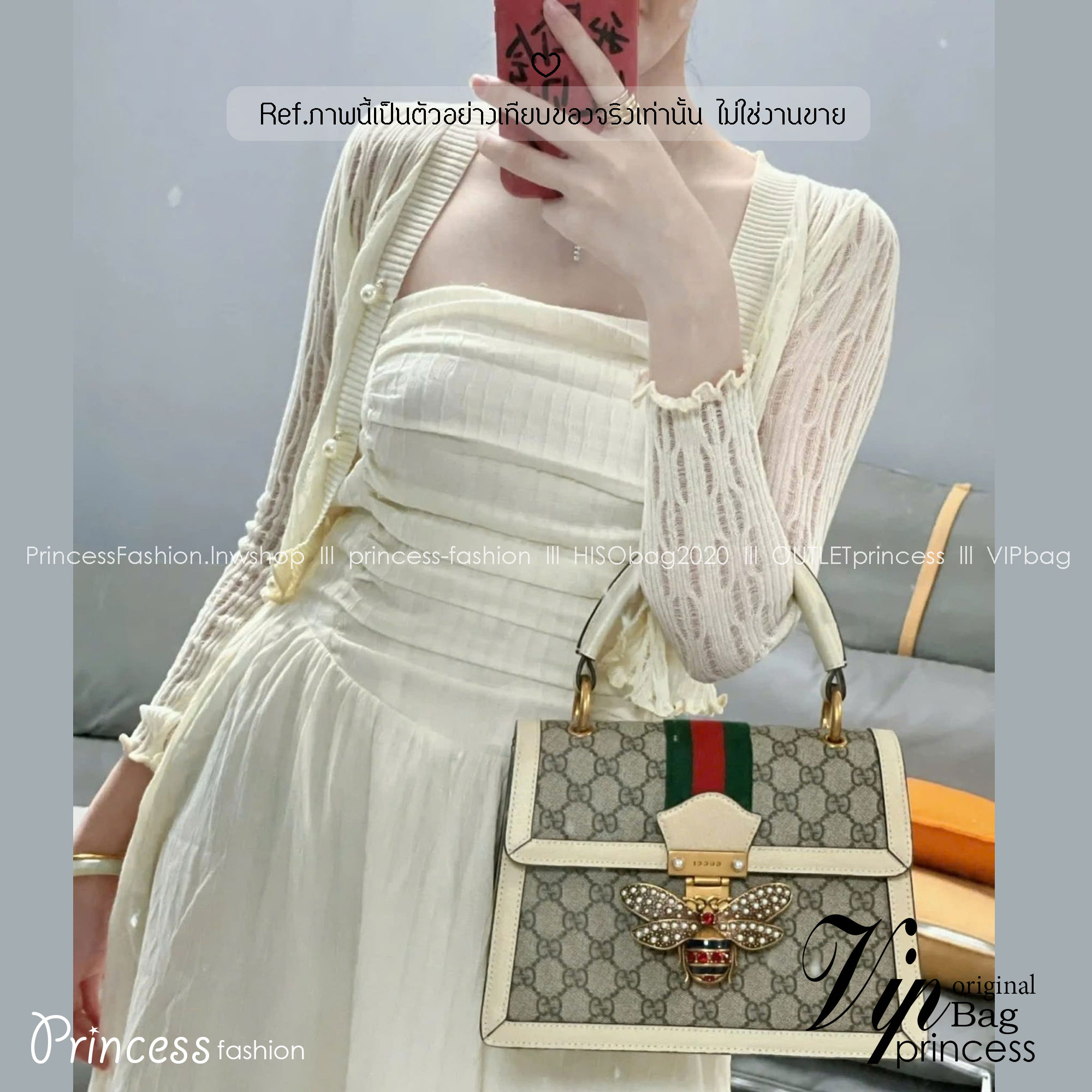 GUCCI Queen Margaret Bee top handle bag กระเป๋าถือลิมิเต็ดด้วยตัวกดล็อครูปผึ้งประดับมุกสวยหรูโดดเด่น มาพร้อมสะพายข้างสปอร์ต ดีไซน์สวยไม่ซ้ำใคร