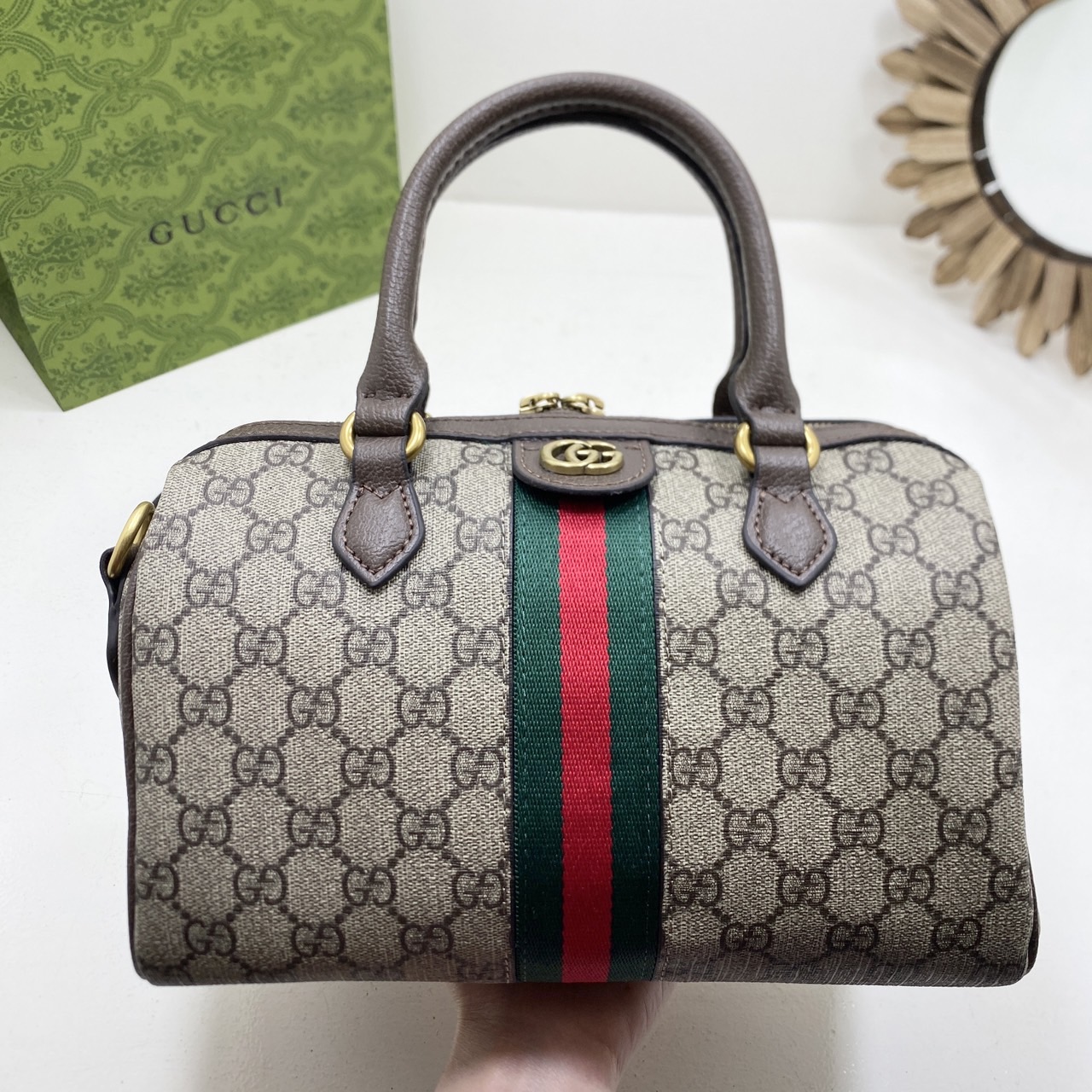GUCCI GG Ophidia small top handle bag กระเป๋าถือทรงหมอนสวยคลาสสิค ดีไซน์แถบคาดโดดเด่น สวย หรู หูจับในตัวใช้สะดวก